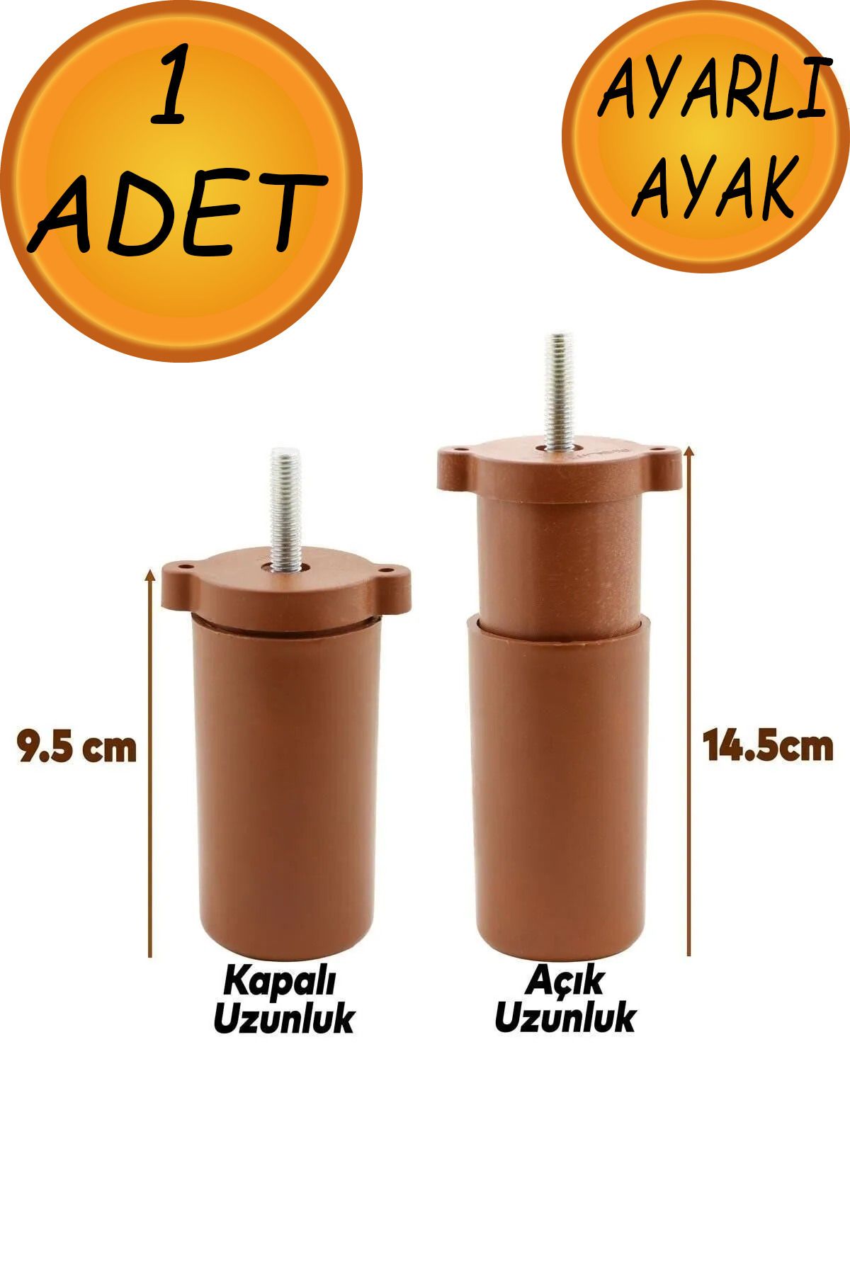 Mikasso Ayarlanabilir Gizli Mobilya Kanepe Baza Koltuk M8 Civatalı Vidalı Orta Destek Ayağı Ayak Kahve 9.5cm