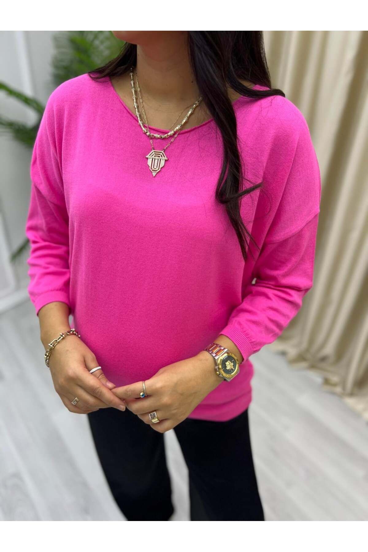 GAJA Kadın Kayık Yaka truvakar kol İnce Triko Bluz GJ 6326