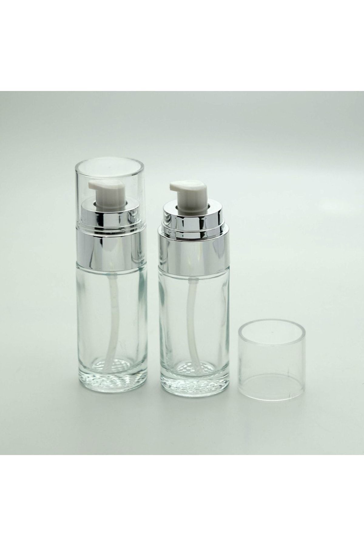 Mikasso Şeffaf Gri Kapaklı Boş Krem Ve Losyon Şişesi 40ml 3 Adet 8 x 14 cm 3'lü