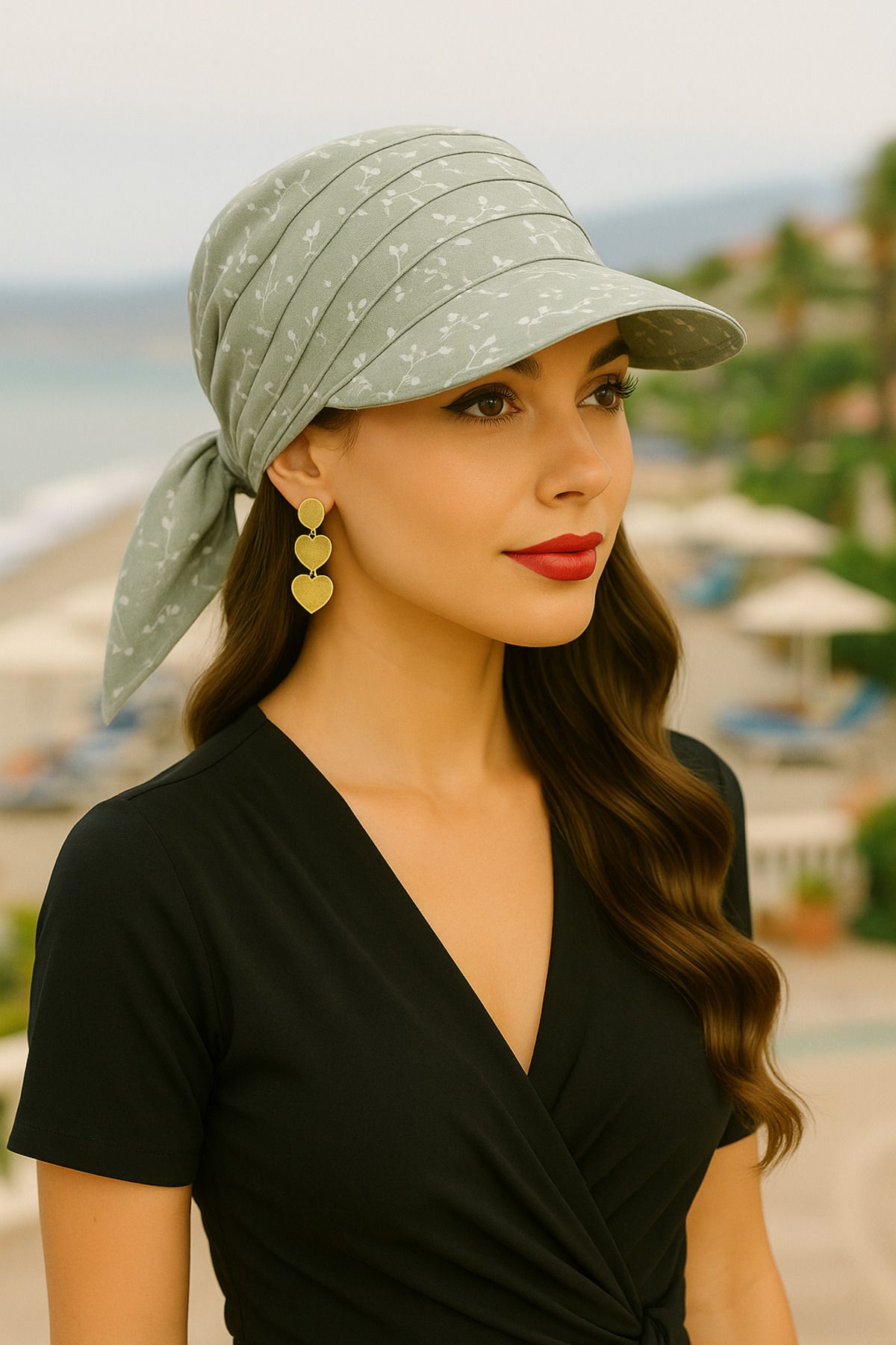 MYZİ STORE Kadın Yazlık %100 Pamuk Desenli Safari Bağlamalı Siperli Bandana Vizör Güneş Koruyucu ve Şık Tasarım