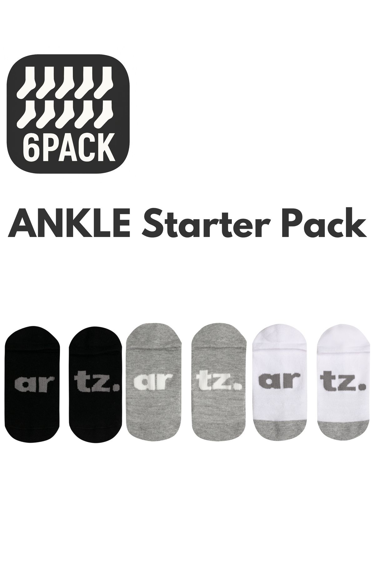 Arteziahn ankle 1/5 6 pack Siyah Gri Beyaz Unisex Kısa Spor & Lifestyle Havlu Taban Çorap (6 adet)