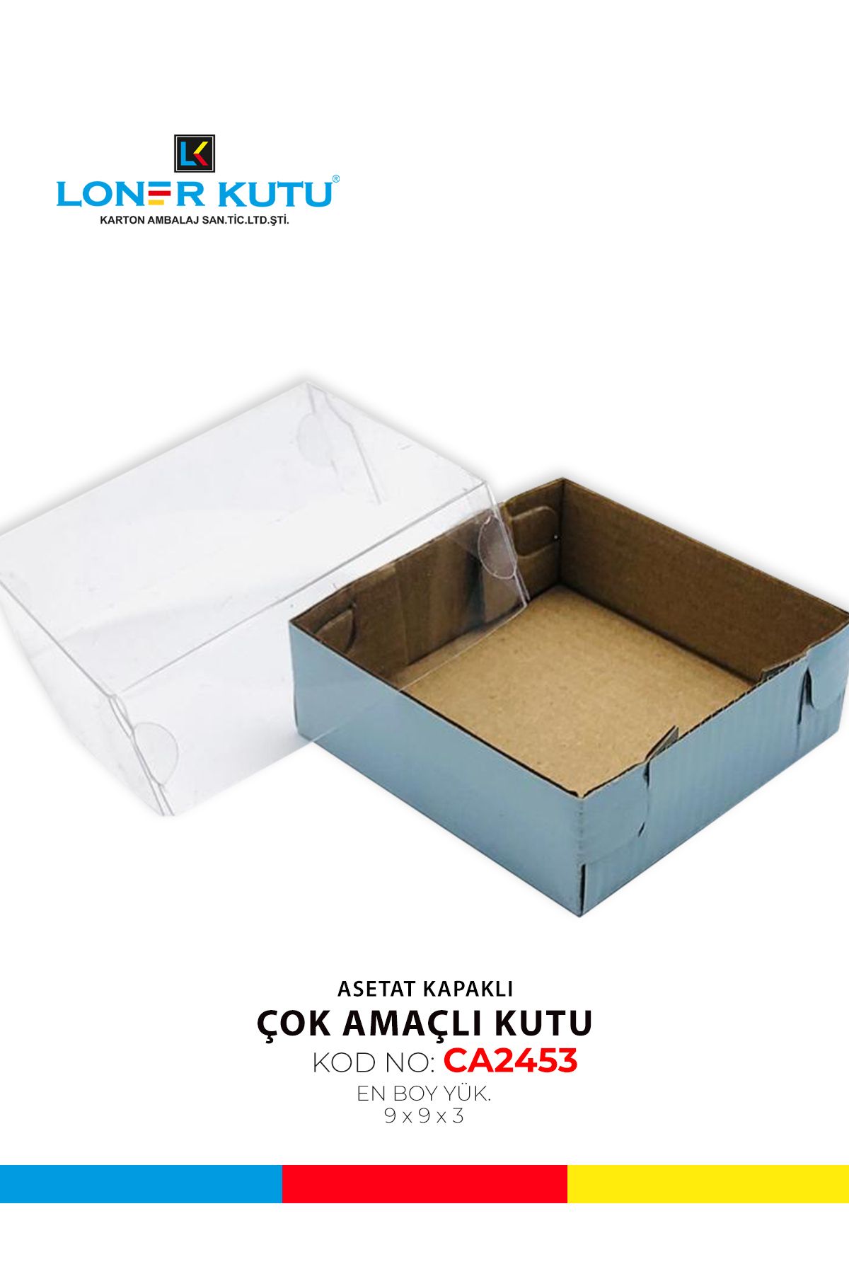 Mikasso 9x9x3 Asetat Kapaklı Hediyelik Kutu Çok Amaçlı Kutu Karton Kutu Pasta Kutusu (10 Adet) MAVİ 70 x 100