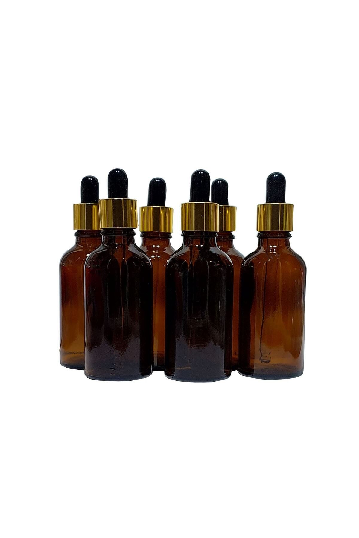 Mikasso 6 Adet 50 Ml Damlalıklı Amber Cam Şişe Metal Altın Renk Yüzüklü 90 x 90 x 100
