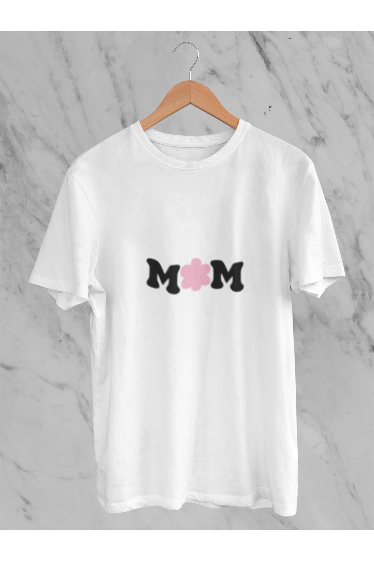 MG MOM BASKILI KADIN BİSİKLET YAKA PAMUKLU OVERSIZE KALIP KISA KOLLU T-SHIRT