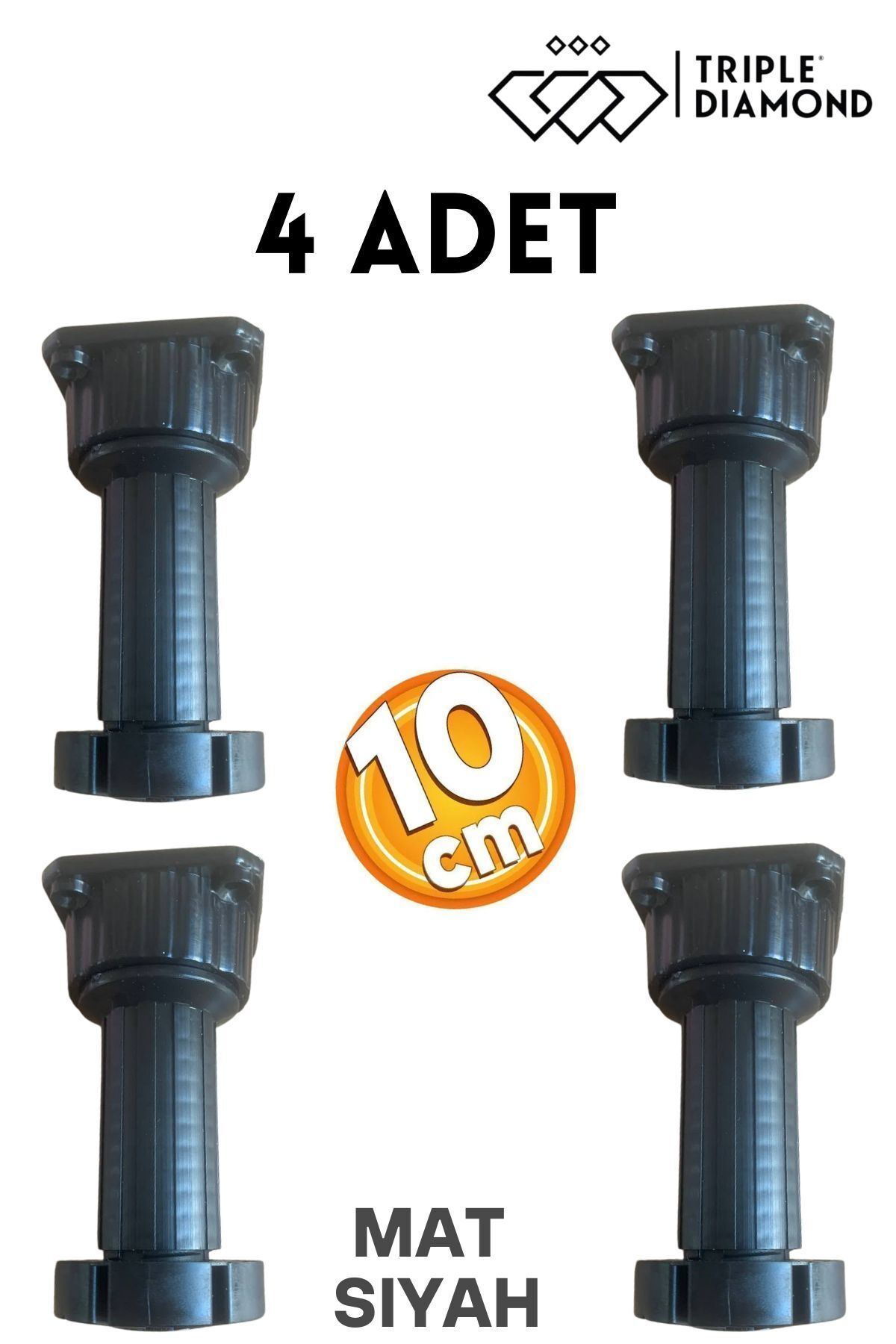 Mikasso Ayarlanabilir 10cm -15cm Dolap Mobilya Mutfak Tezgah Yükseltici Ayağı Siyah Denge Ayakları (4 ADET)