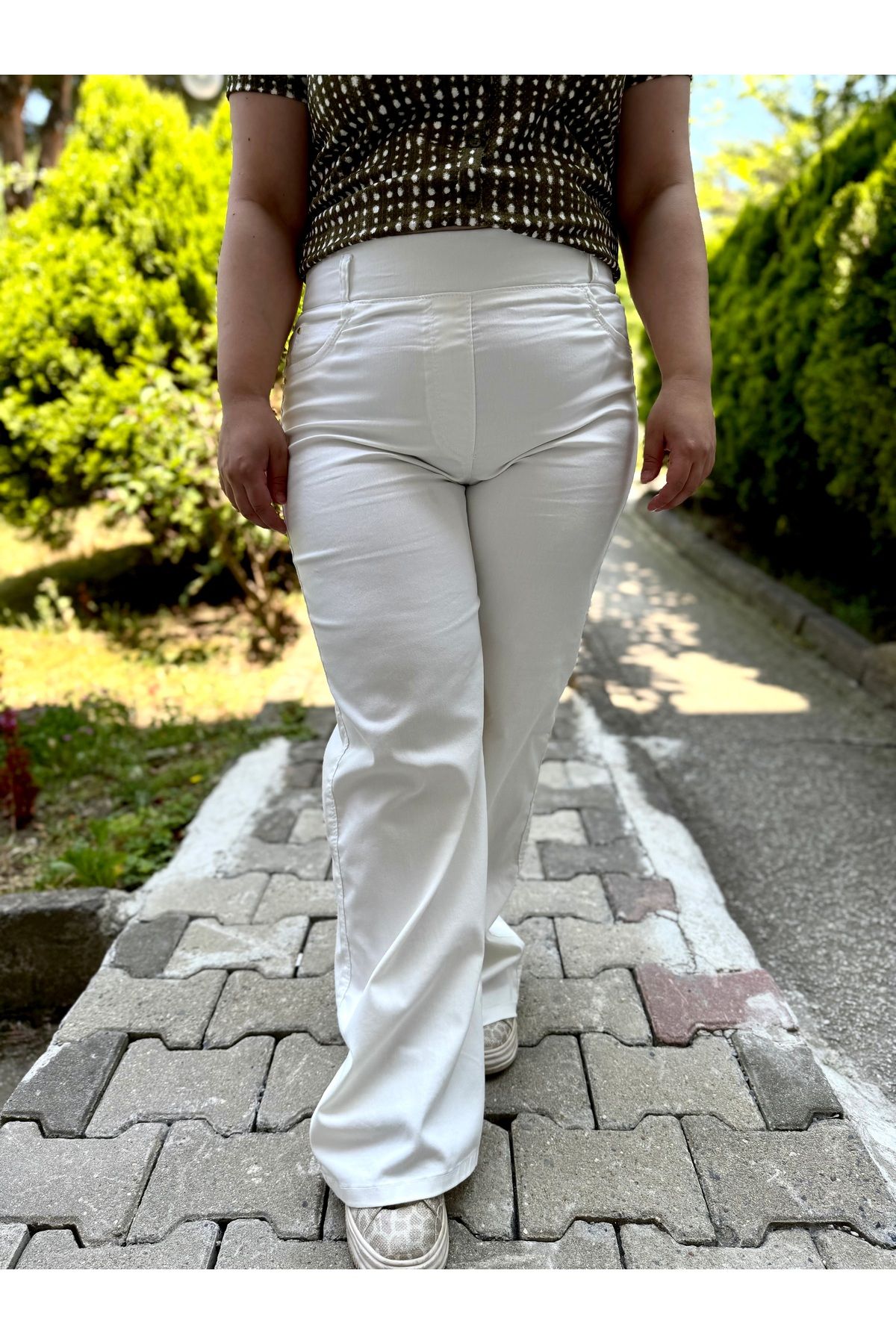 SEKBAN Büyük beden beyaz salaş geniş paça pantolon