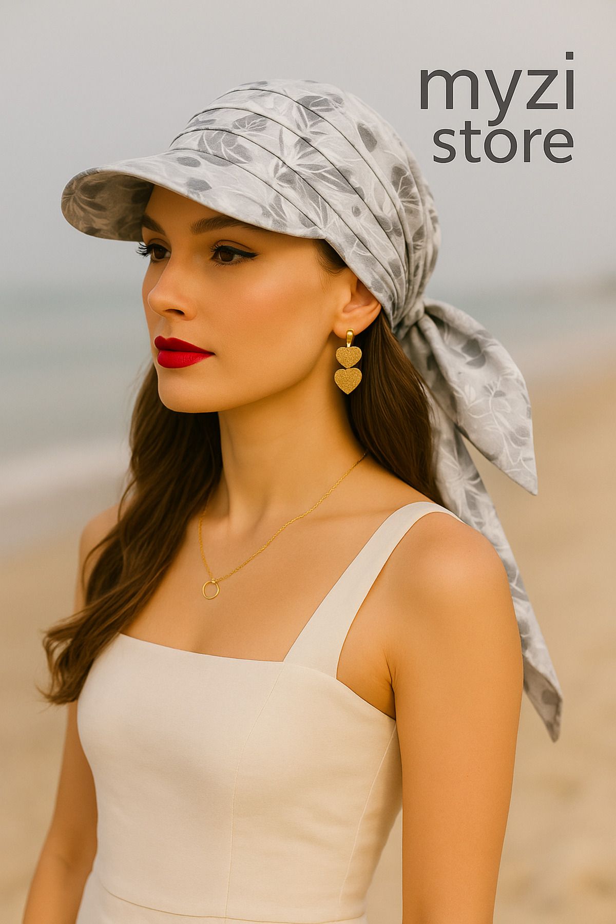 MYZİ STORE Kadın Yazlık %100 Pamuk Desenli Safari Bağlamalı Siperli Bandana Vizör Güneş Koruyucu ve Şık Tasarım