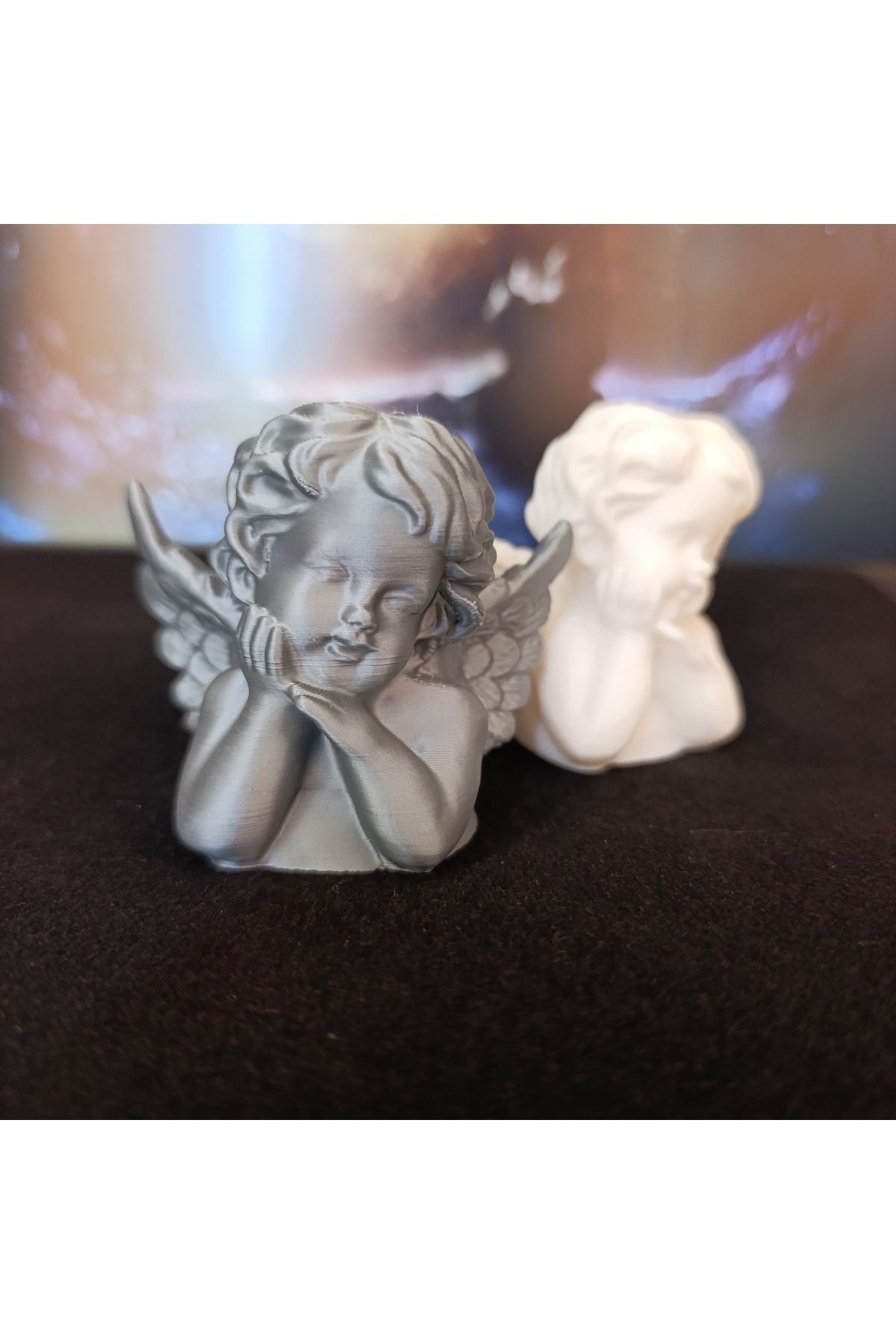 Mey3DDesign Melek Biblo 2'li Set, Beyaz ve Gümüş Gri, 6x8 cm