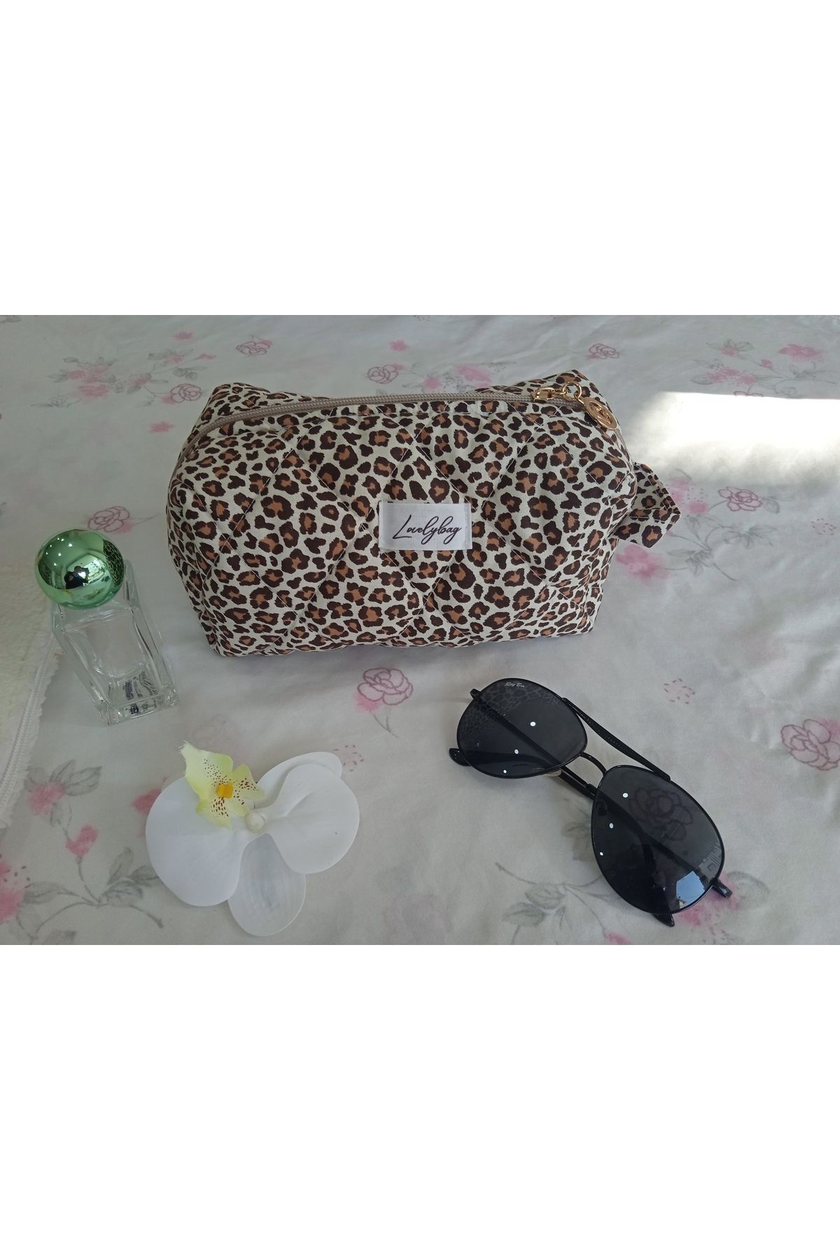 LOVELYBAG Leopar desenli büyük boy makyaj çantası