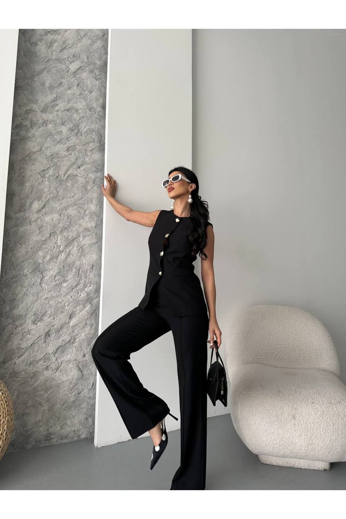 MVK GİYİM Düğmeli Blazer Yelekli Pantolon Takım