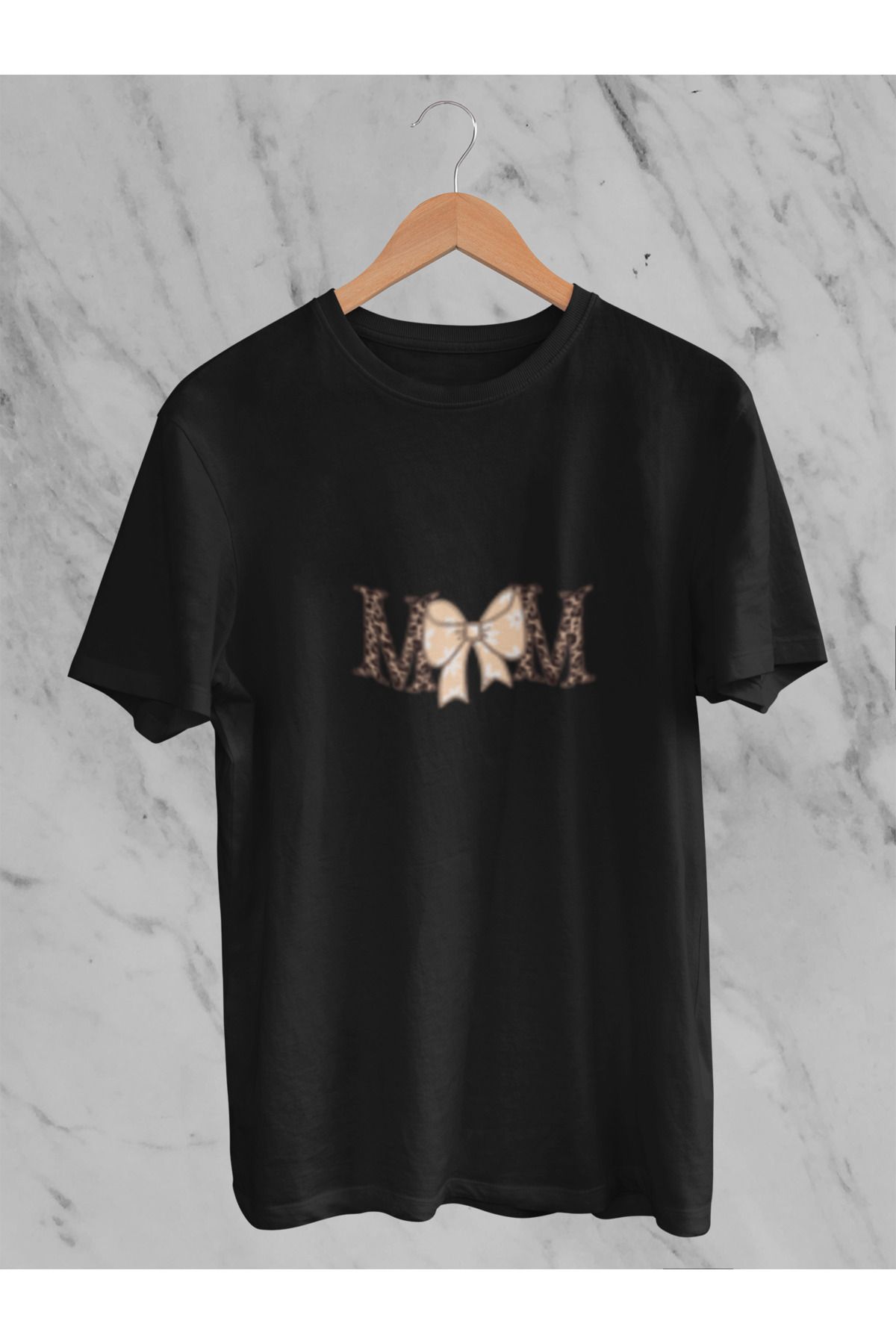 MG MOM BASKILI KADIN BİSİKLET YAKA PAMUKLU OVERSIZE KALIP KISA KOLLU T-SHIRT