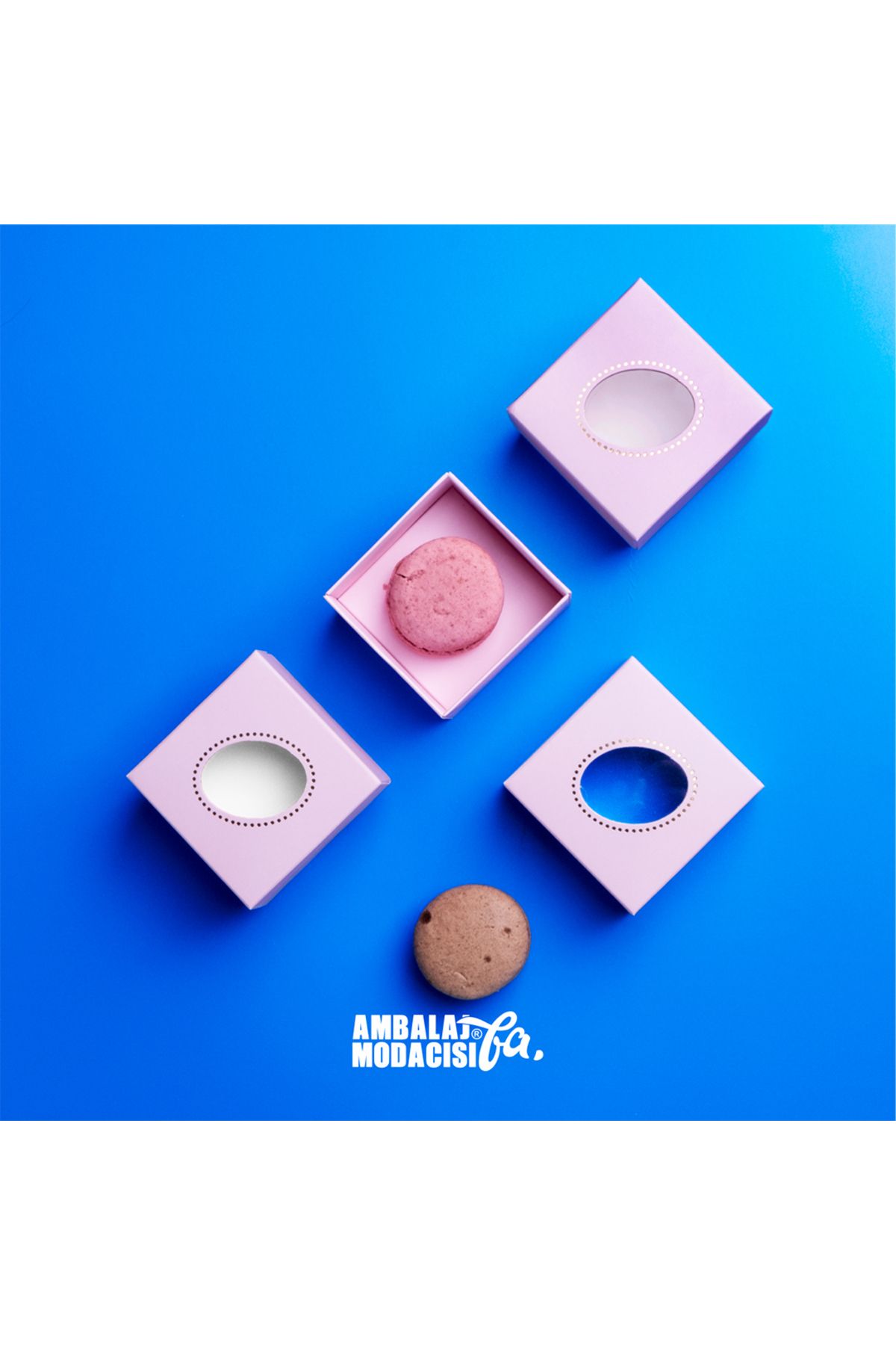 Mikasso Makaron Kutusu ( 10 Adet ) Macarone Box Adet Gözlü Pudra PUDRA 6 x 10 10'lu Çikolata Kutusu