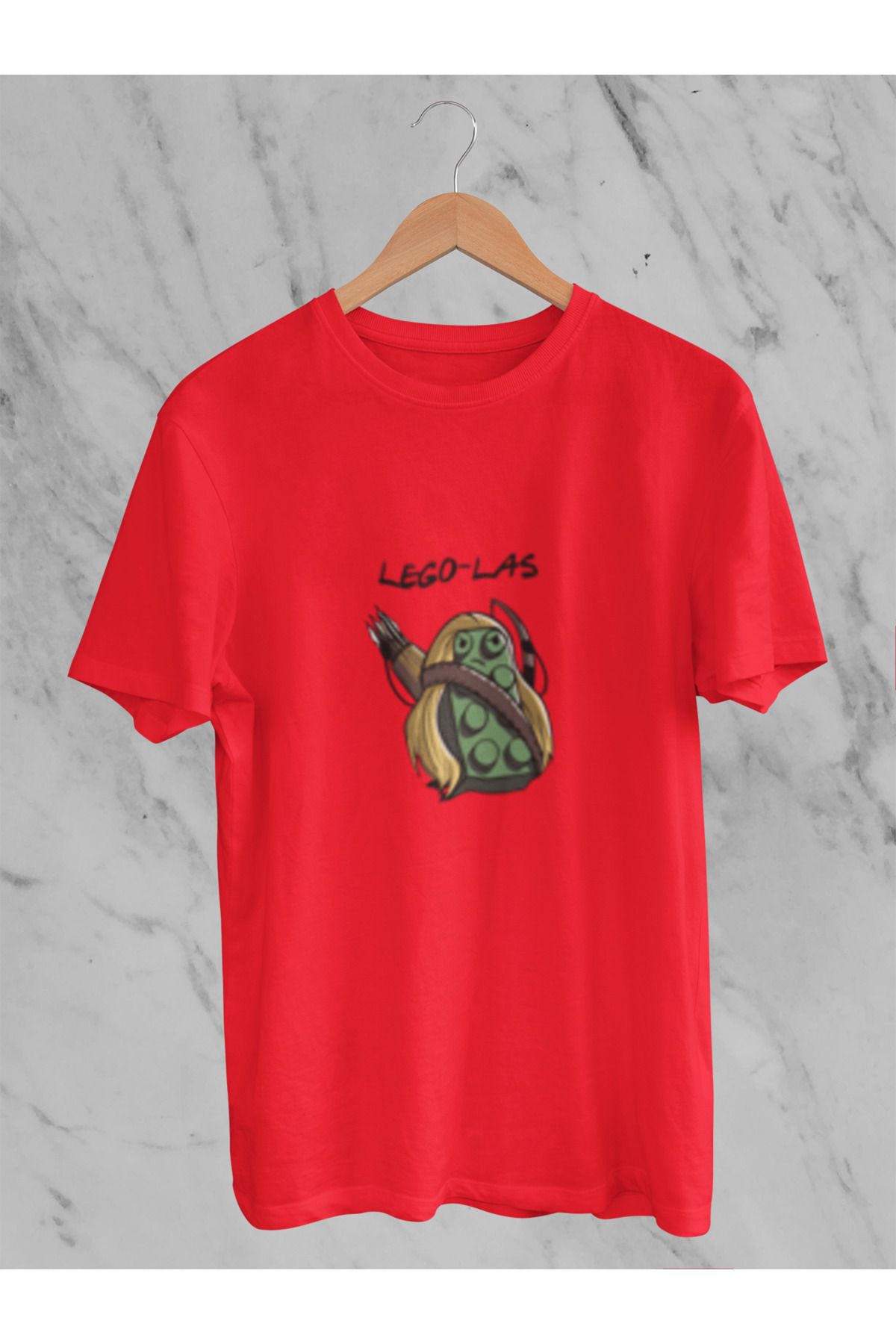 MG LEGO-LAS BASKILI UNISEX BİSİKLET YAKA PAMUKLU OVERSIZE KALIP KISA KOLLU T-SHIRT