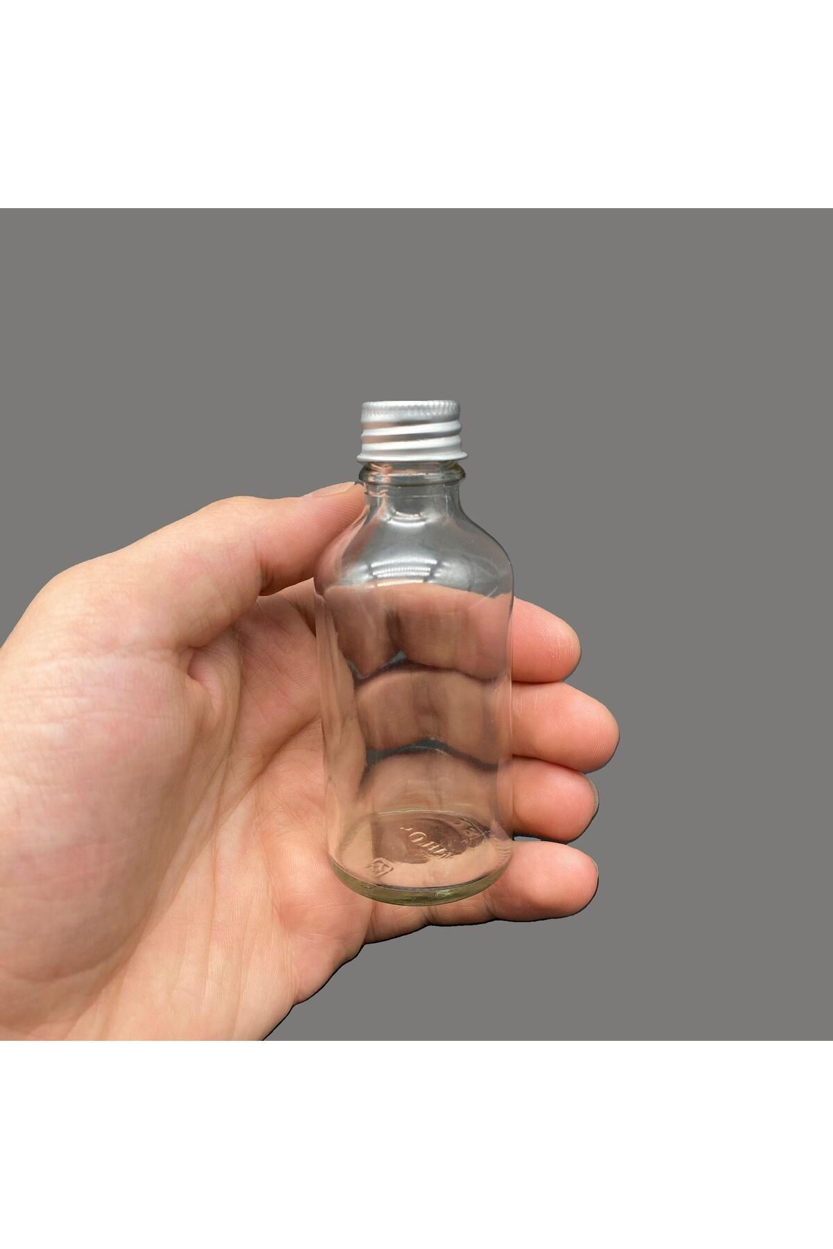 Mikasso 10 Adet Şeffaf Cam Shot Şişesi Sızdırmaz Silver Metal Kapaklı Koku Süs ÇokAmaçlı 50ml 1 x 10 CN Glas