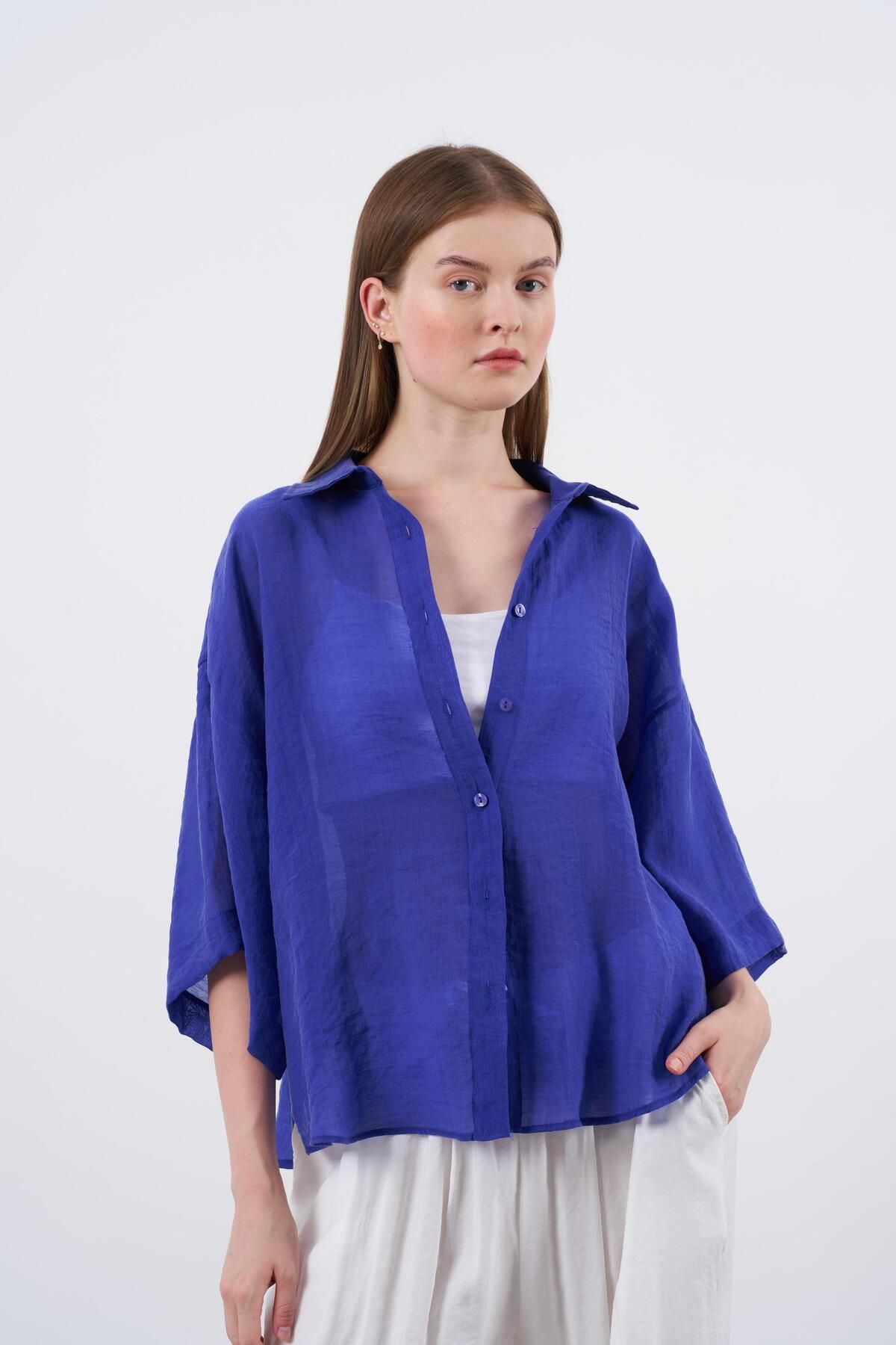 Eliss butik Oversize İpeksi Pery Gömlek