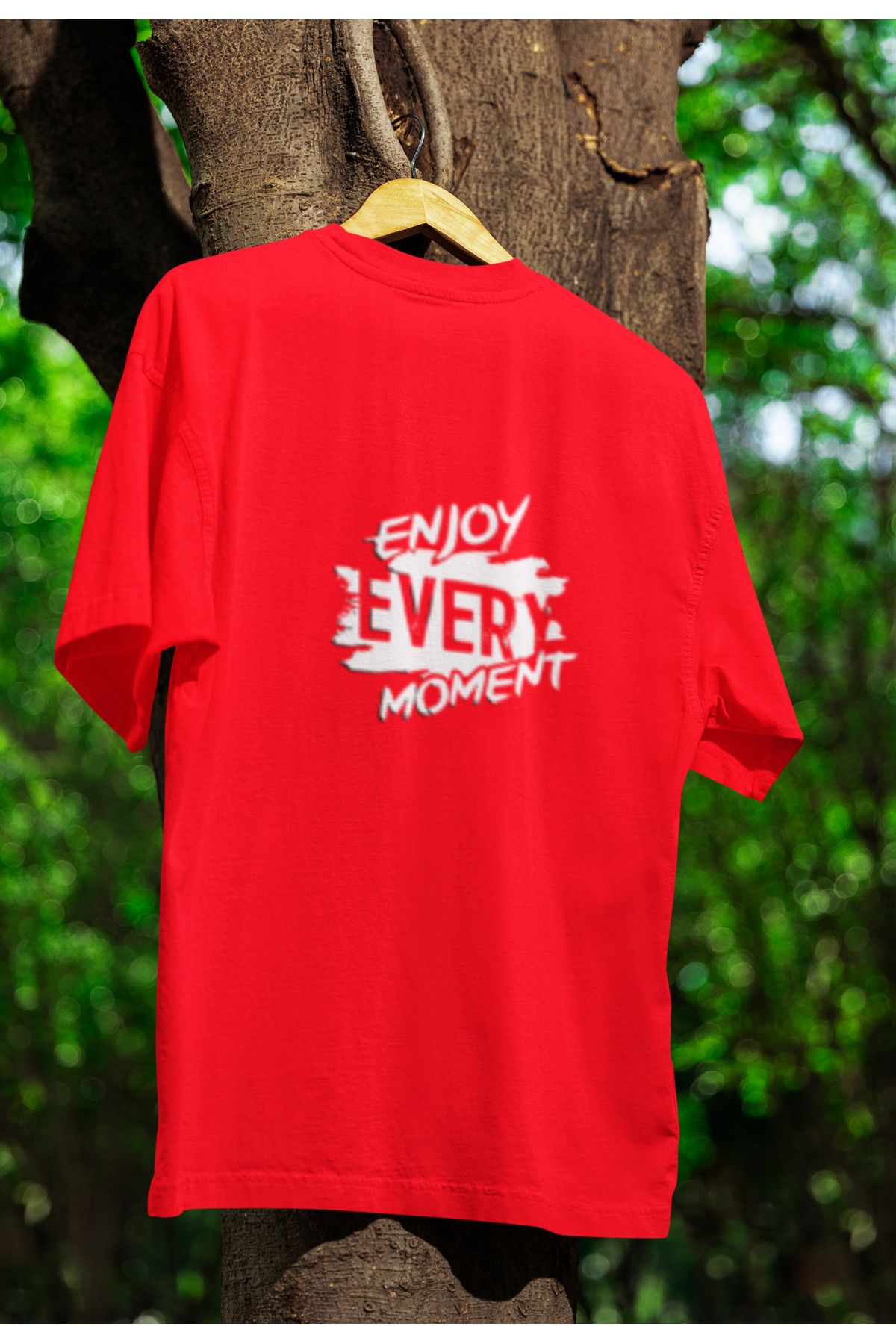 MG ENJOY EVERY MOMENT BASKILI UNISEX BİSİKLET YAKA PAMUKLU OVERSIZE KALIP KISA KOLLU T-SHIRT