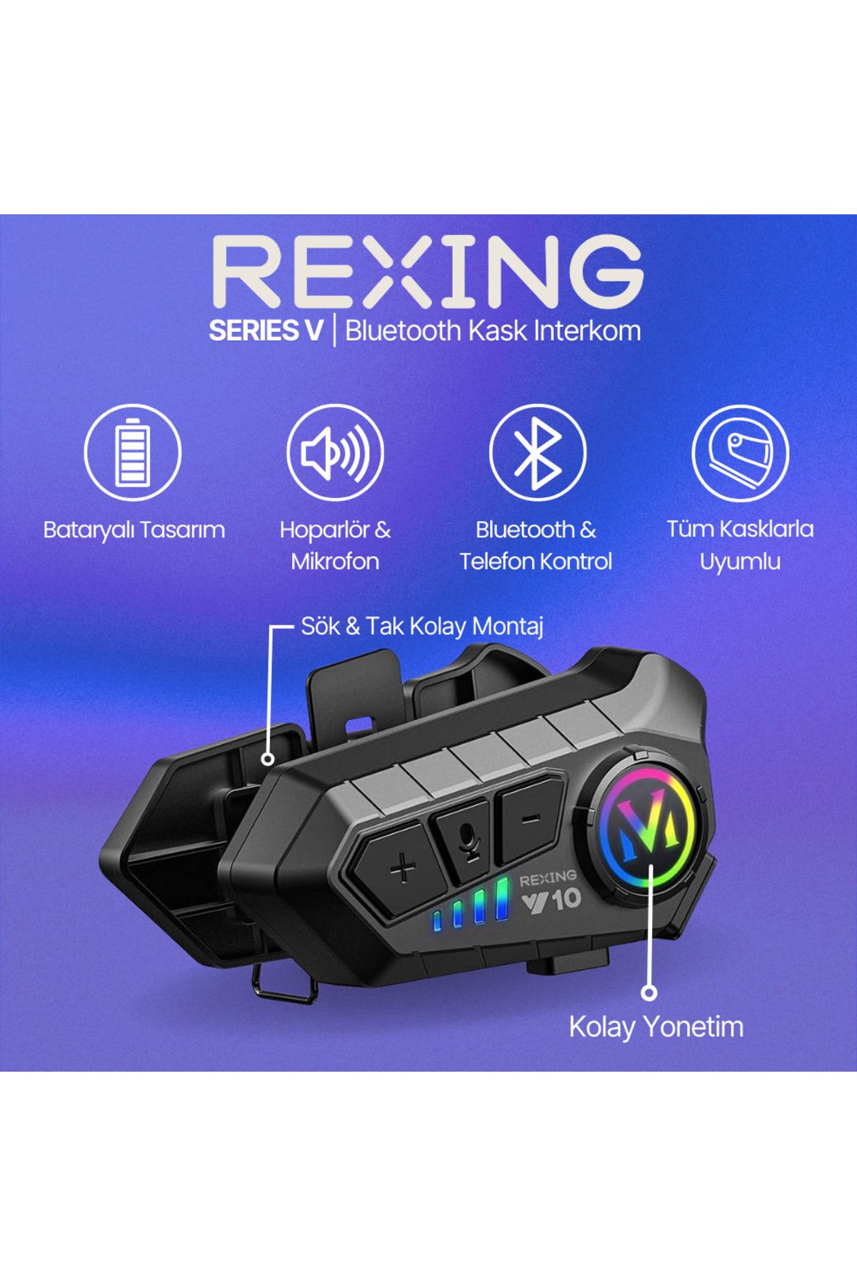 Rexing Kameralı Kask İnterkom | FHD Kamera | GPS | Wi-Fi | Mobil Uygulama | 50+ Saat Konuşma Süresi