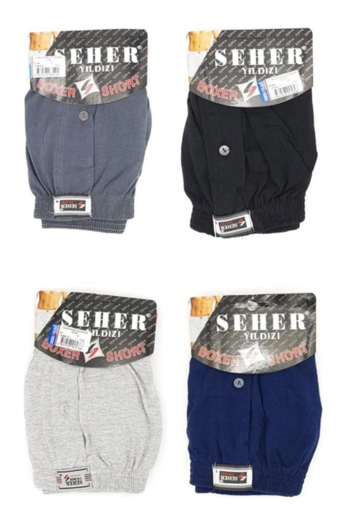 4GEN Seher Erkek Boxer 4'lü Paket Lacivert-Füme-Gri-Siyah Asorti
