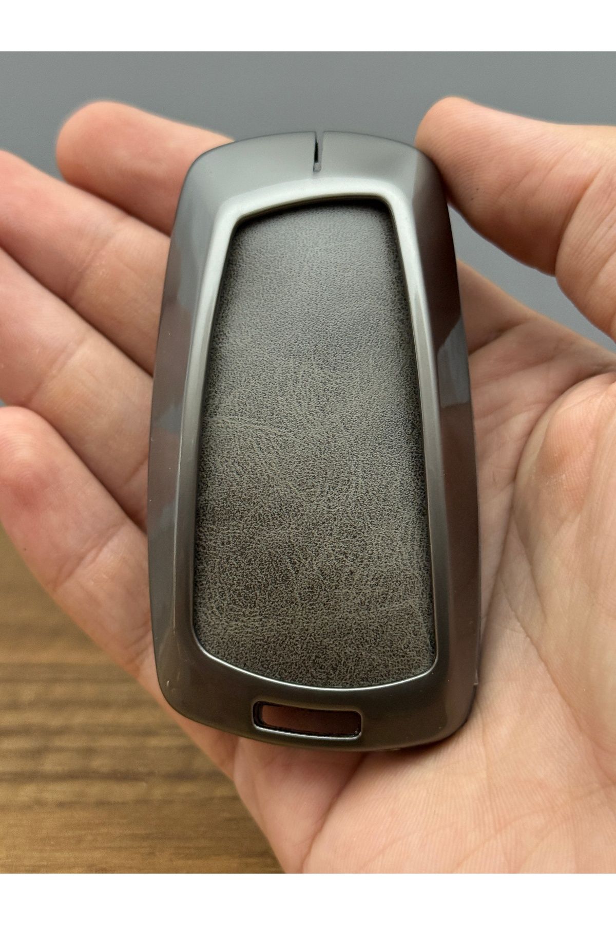 Luxe Aksesuarr-Bmw Smart F30 F32 F10 F20 Compatible 3 and 4 Button Protection Key Controller Metal Case Leather Gray 3