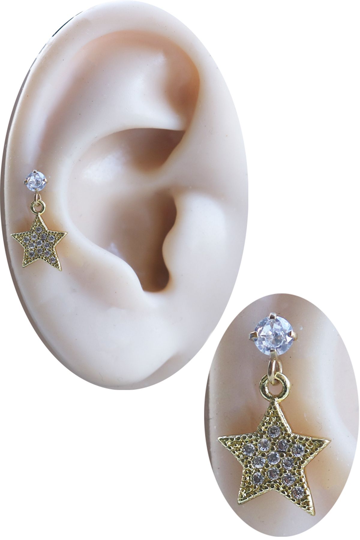 Cadının Dükkanı Zirkon Taşlı Gold Yıldız Helix-Kıkırdak Piercing