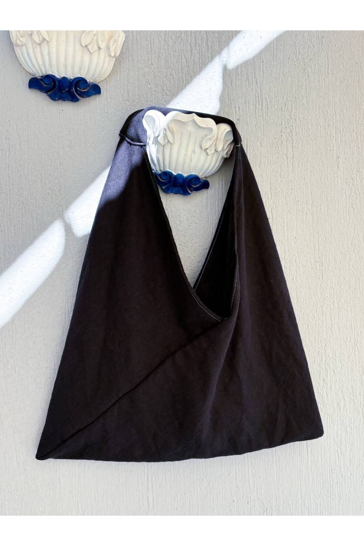 girlsybags Siyah Keten Tote Çanta Kumaş Tote Bag Siyah Shopper Çanta Plaj Çantası Bez Bag Astarlı