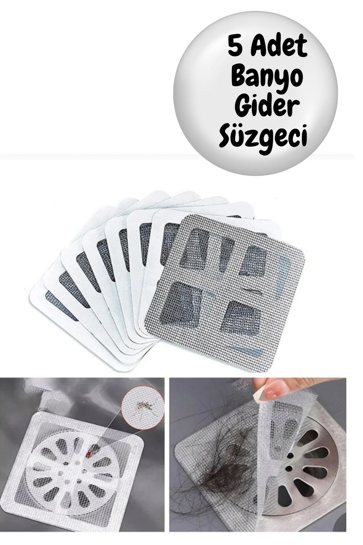 BRE HOME 5'li Banyo Gider Süzgeci Seti – Tıkanıklık Önleyici Silikon Gider Filtresi – Lavabo, Duş ve Küvet