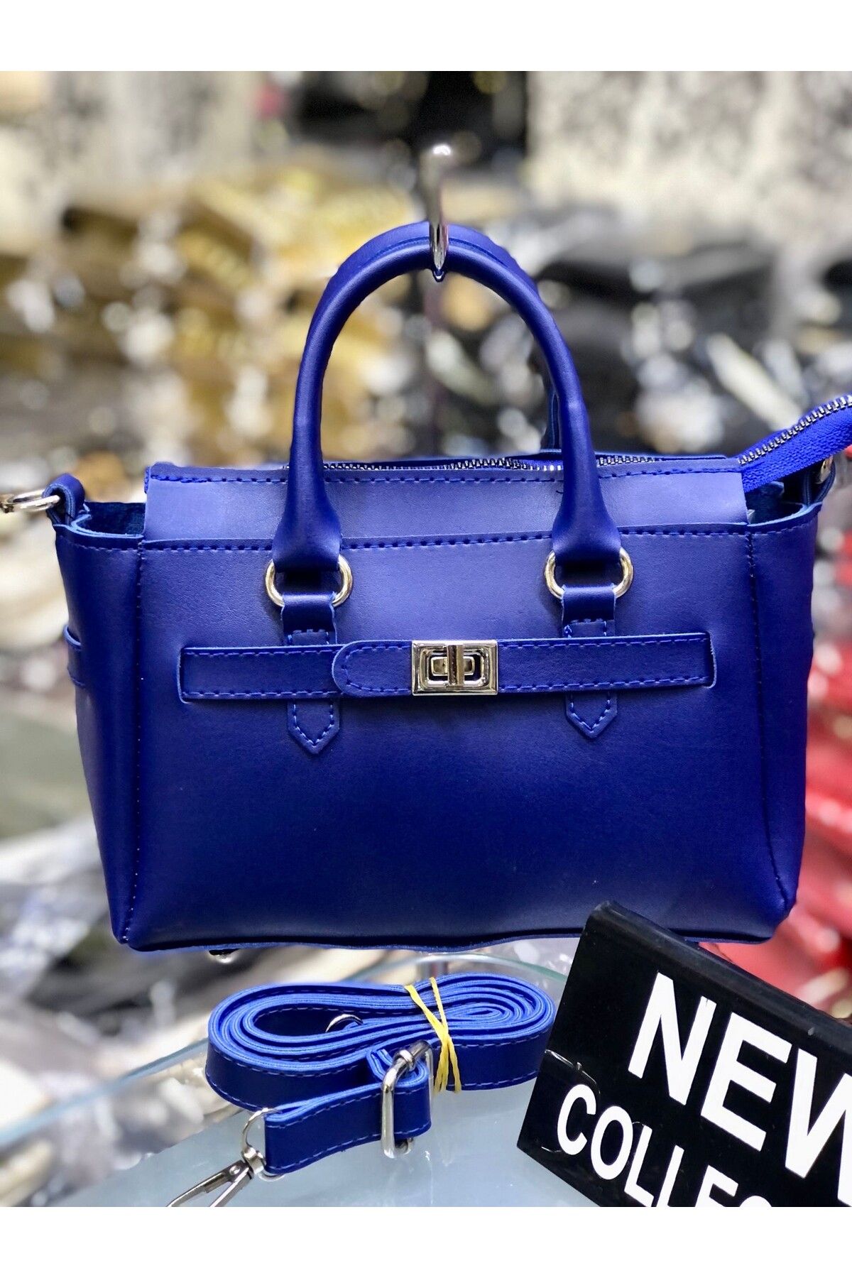 MODA LİMONBAGG LACİVERT KİLİT DETAYLI FERMUARLI KADIN OMUZ KOL VE EL ÇANTASI
