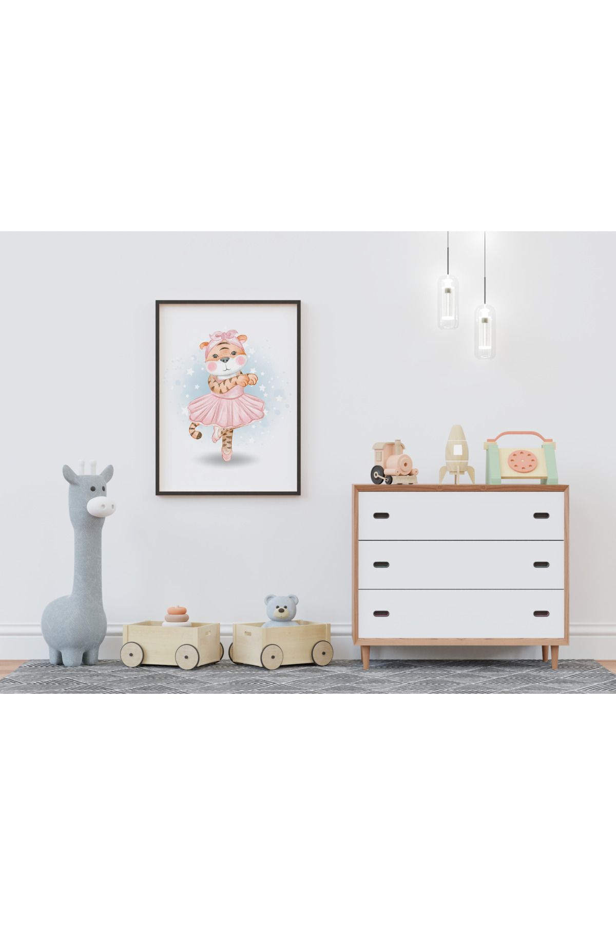 Home Balerin Kaplan Çerçeveli Çocuk ve Bebek Odası Tablosu
