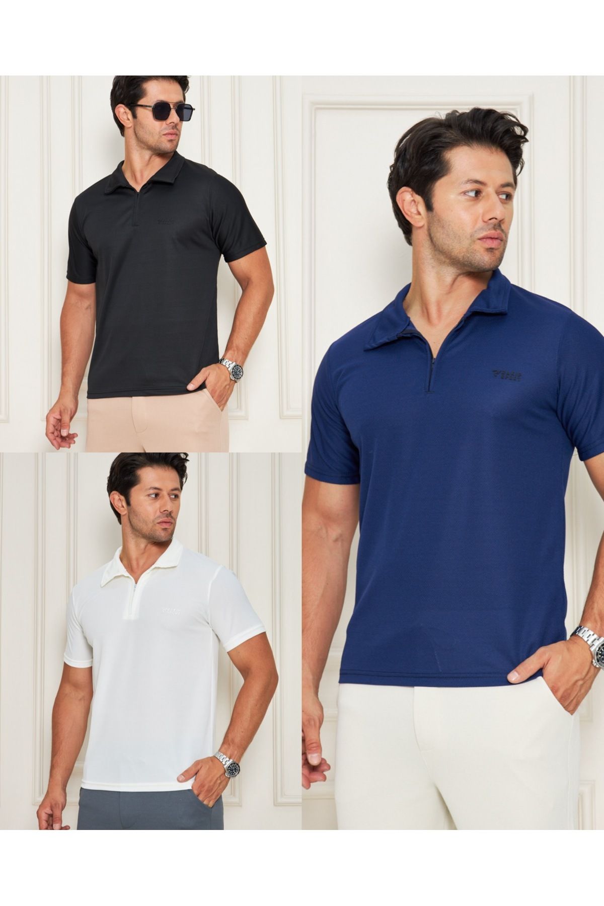 RAKİP 3 Lü Erkek Polo Yaka Fermuarlı Slim Fit Dar Kesim Hava Alabilen Kumaş Gappa Polyester Rakip
