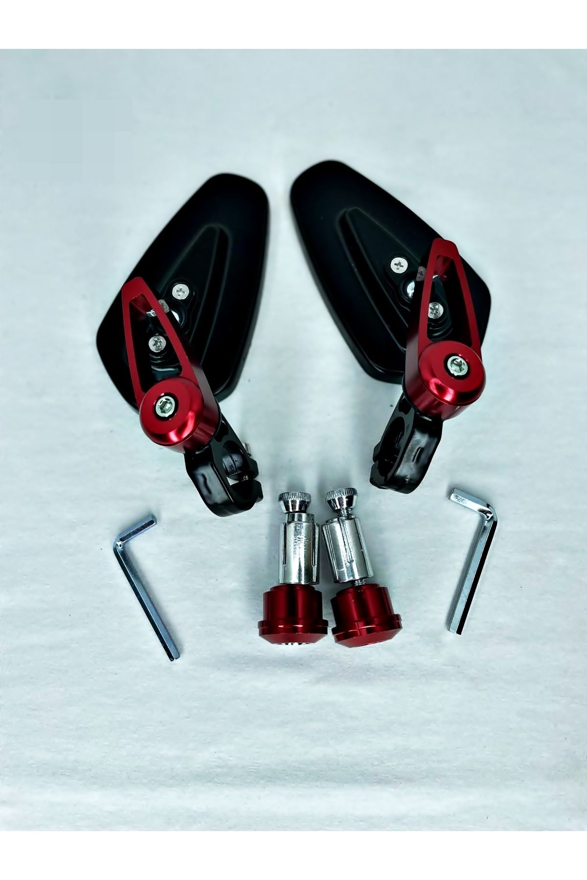 KESMEZ MOTOR BJ-universal Katlanabilir Motorsiklet Gidon Aynası Siyah-kırmızı