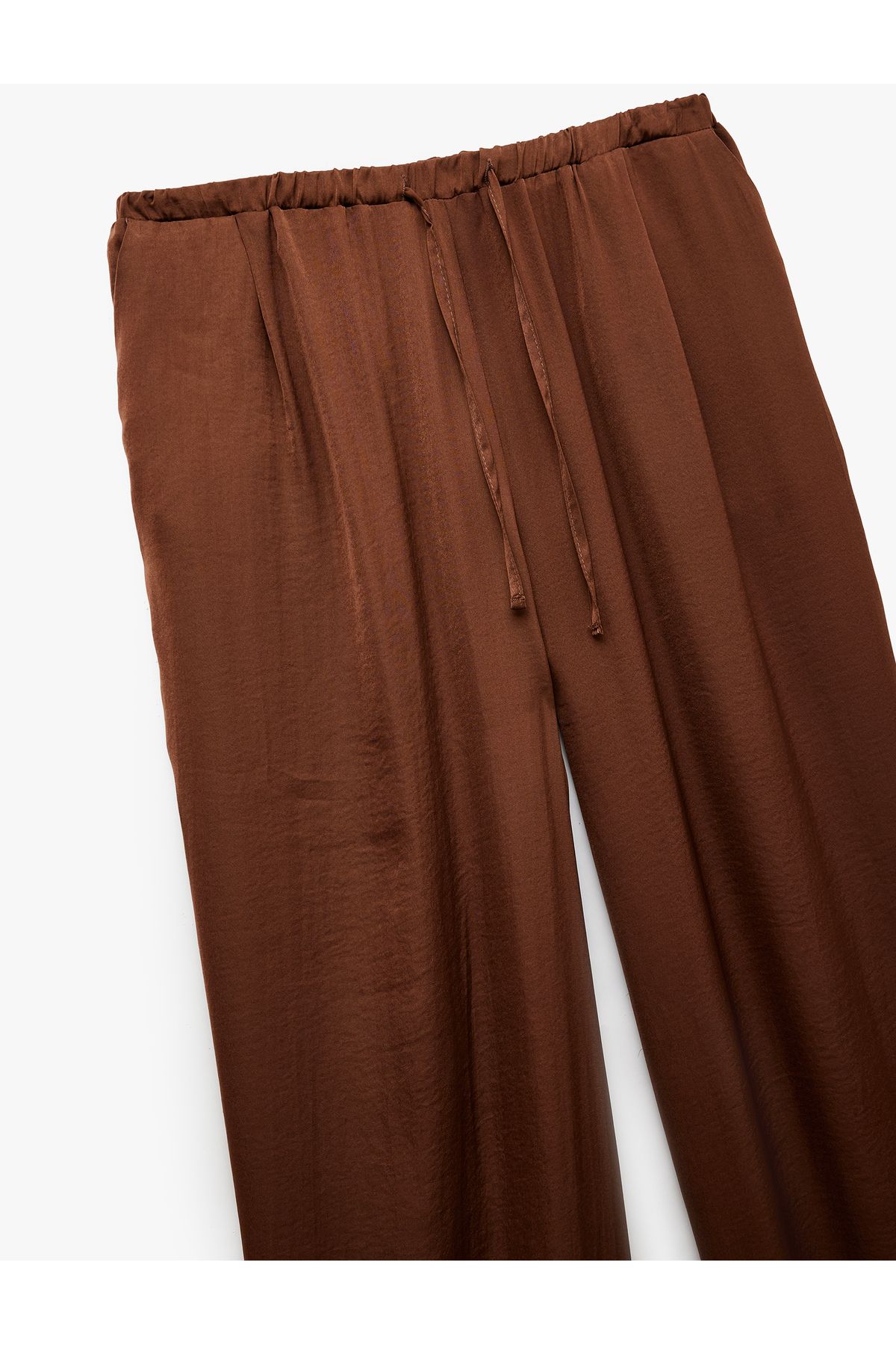 Koton-Aerobin Fabric Wide Leg Satin Trousers with Elastic Waist and Tie Pockets 5