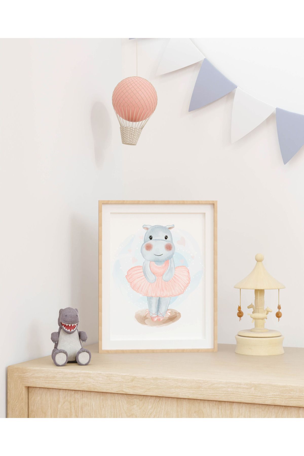 Home Balerin Hipopotam Çerçeveli Çocuk ve Bebek Odası Tablosu