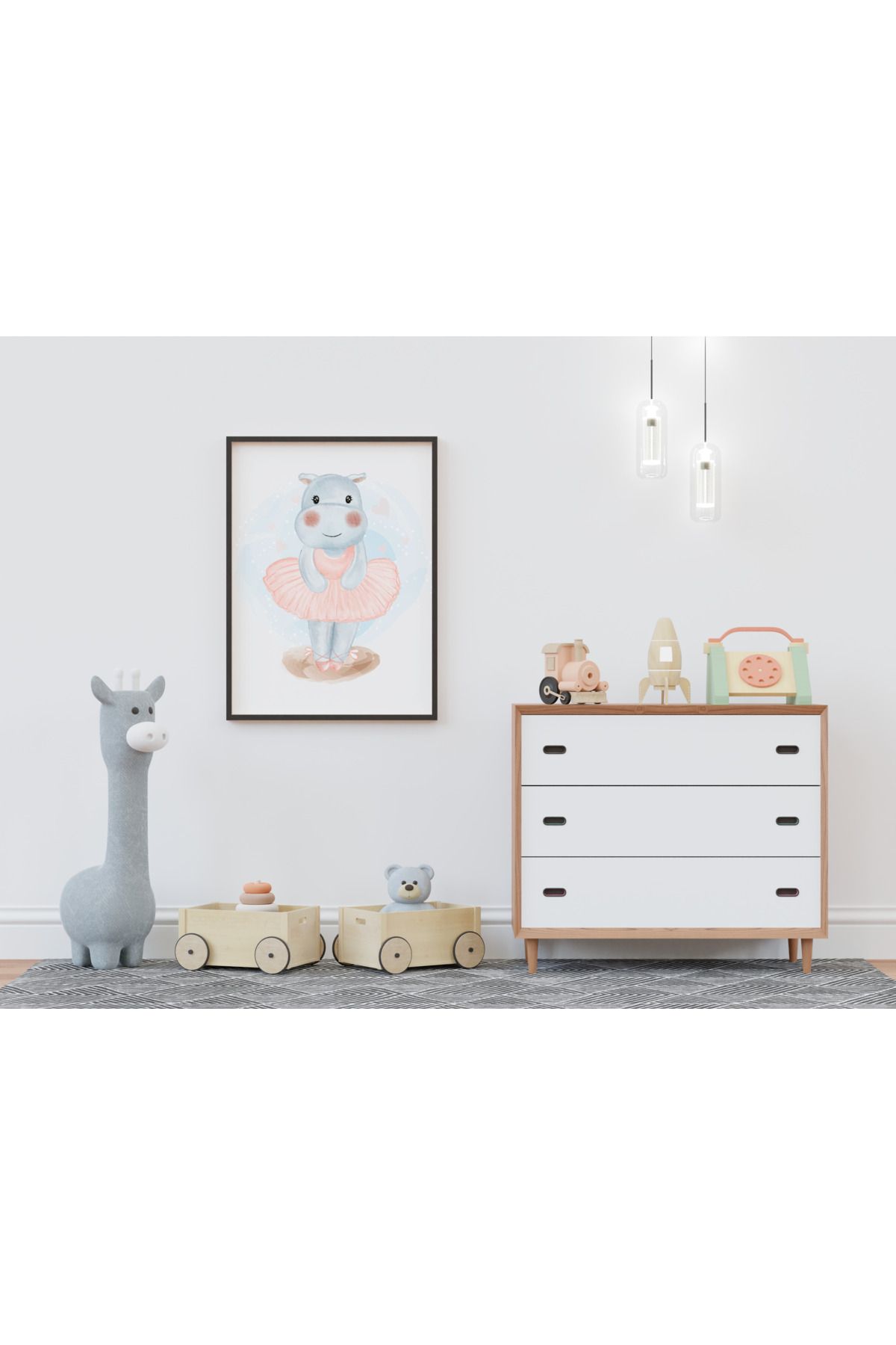 Home Balerin Hipopotam Çerçeveli Çocuk ve Bebek Odası Tablosu