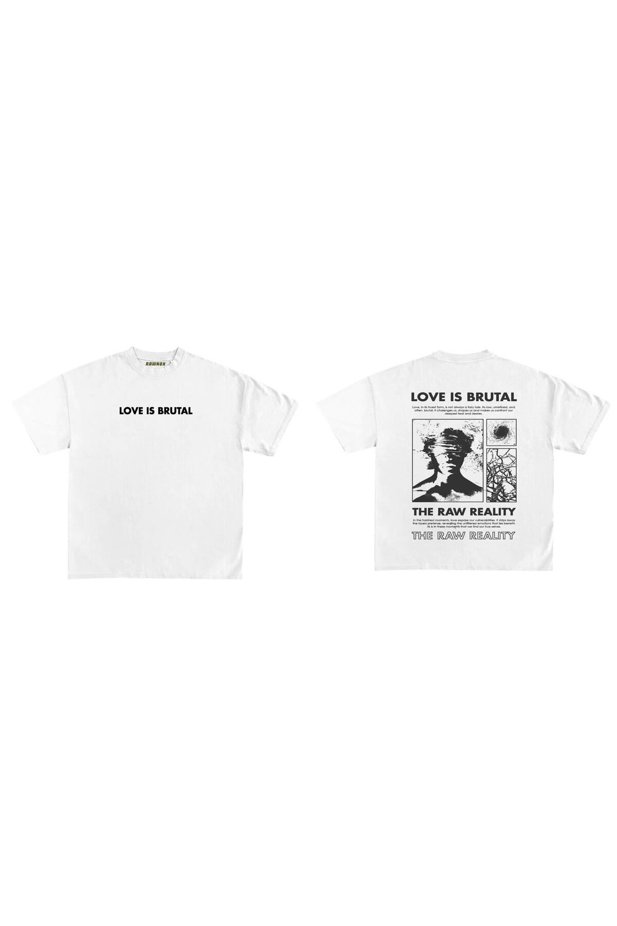 RawNox Unisex Bol Kalıp RawNox Özel Koleksiyon Love Is Brutal Baskılı Tshirt