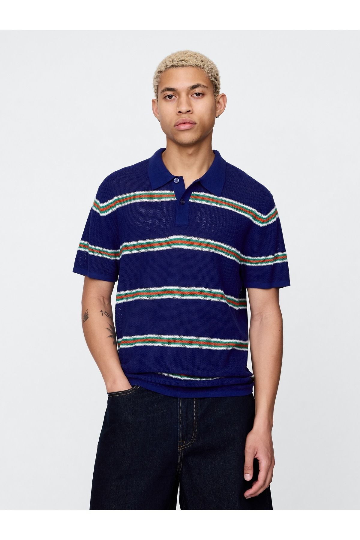 GAP Erkek Koyu Mavi Dokulu Kroşe Polo T-Shirt