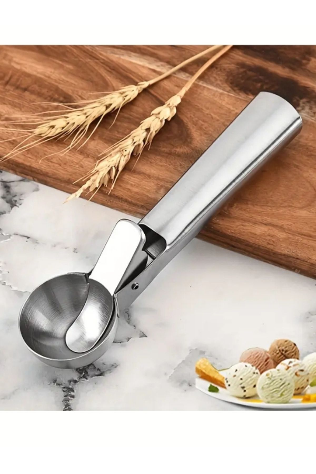 NaturalCharm Paslanmaz Çelik Dondurma Kaşığı Tatlı ve Kavun Topları İçin Ergonomik Pratik Tasarım