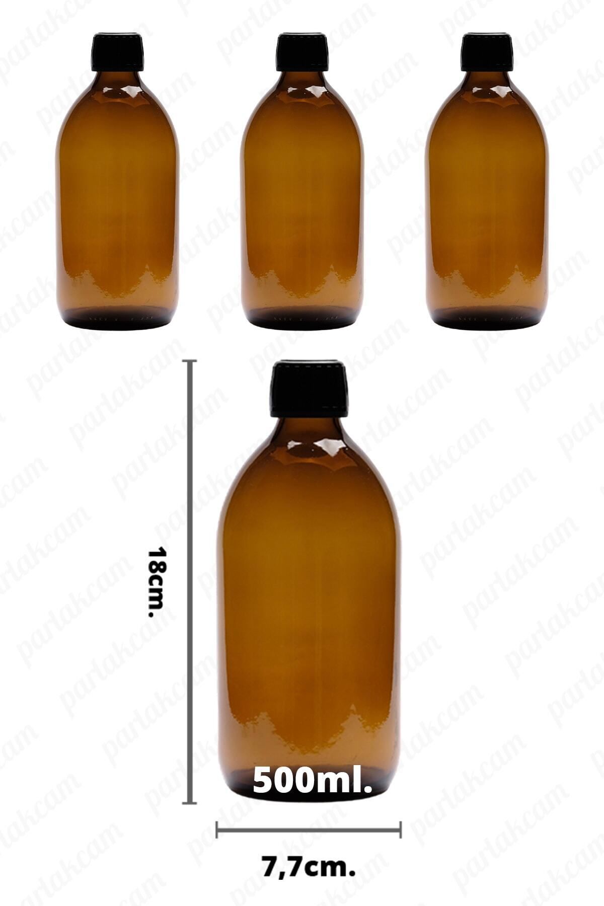 Mikasso 500 Ml Amber Ecza Siyah Kapaklı Şurup Boş Cam Kapaklı Şişe Ecza Şişesi 3 Adet 500 ml 3'lü
