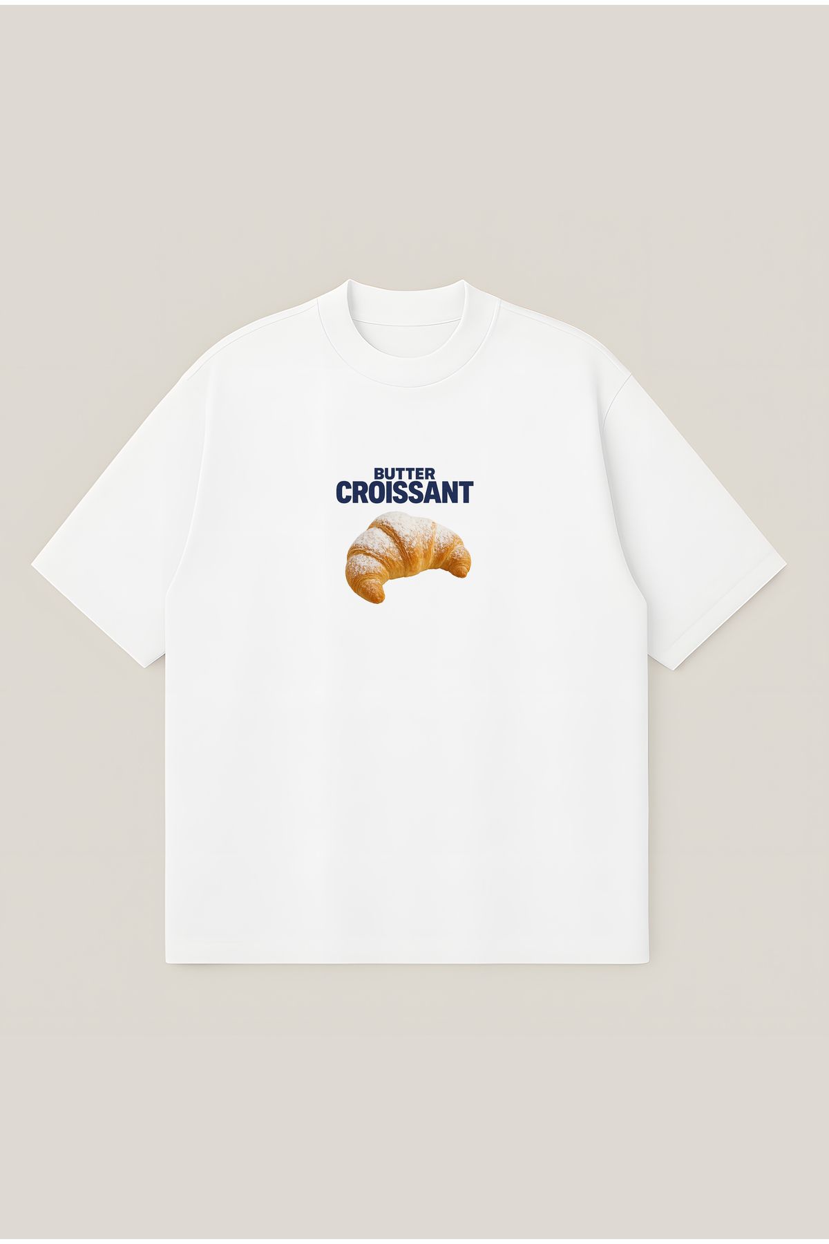 Moon Dancer Kruvasan Baskılı Unisex %100 Organik Pamuklu Kalın Dokulu Oversize Bisiklet Yakalı T-shirt