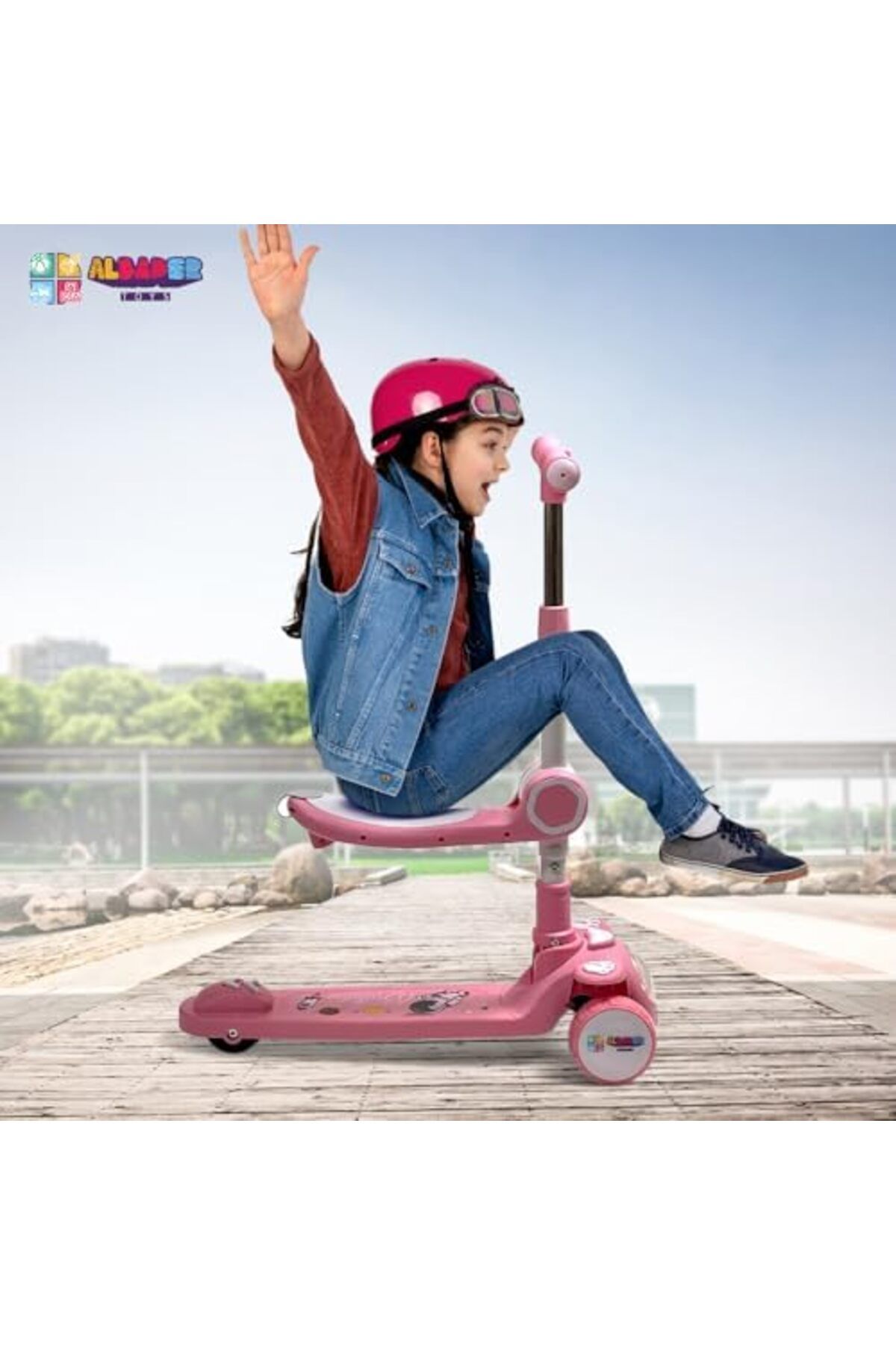 ALBADER-Manual Scooter, 3 in 1 Kick Scooter Scooter, Handlebars Skate Style Scooter Removable Seat 7
