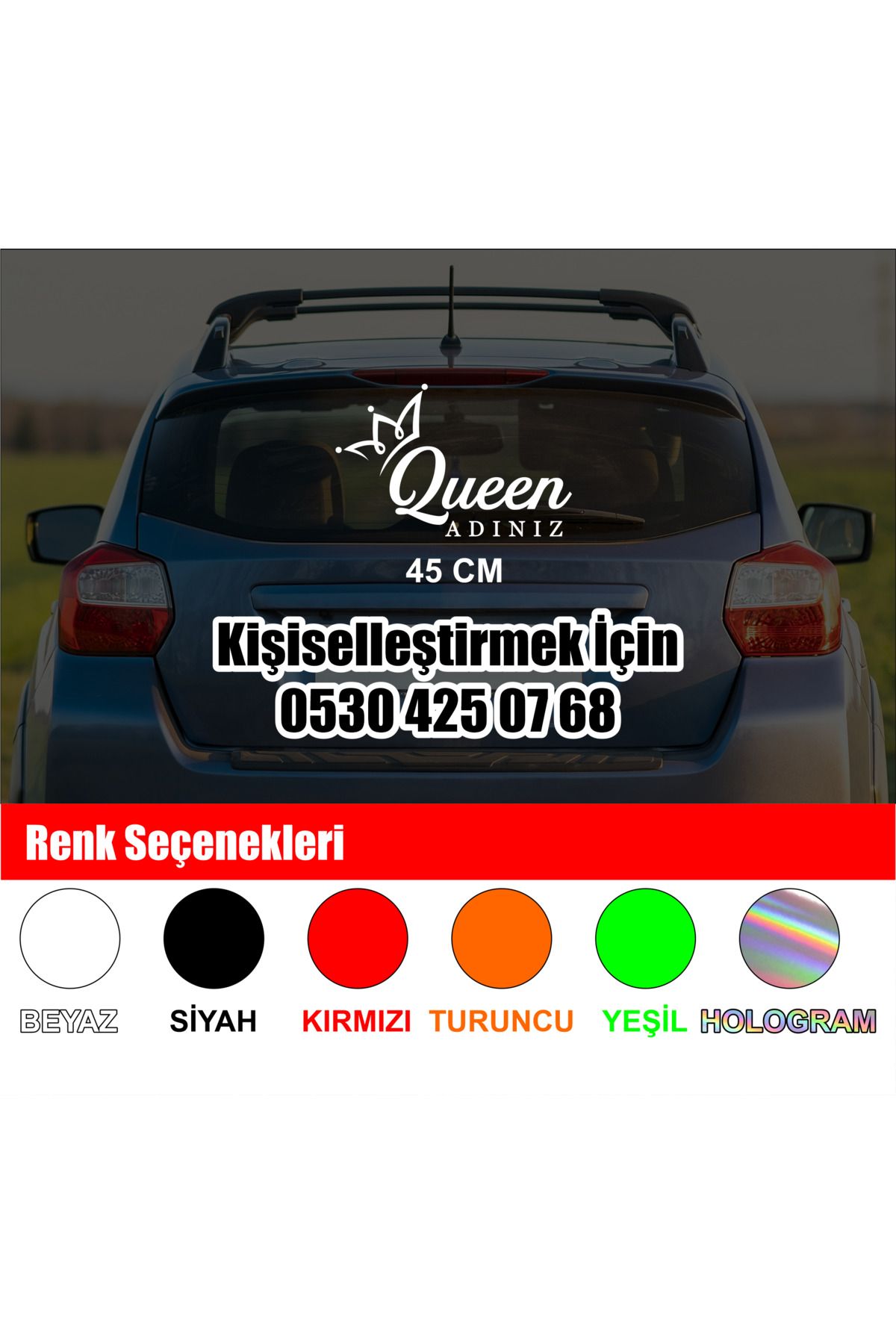 MS Major Selection QUEEN Adınız Sticker – Kişiye Özel 45 cm Kadınlara Özel Cam Yazısı – Taçlı Araba Sticker