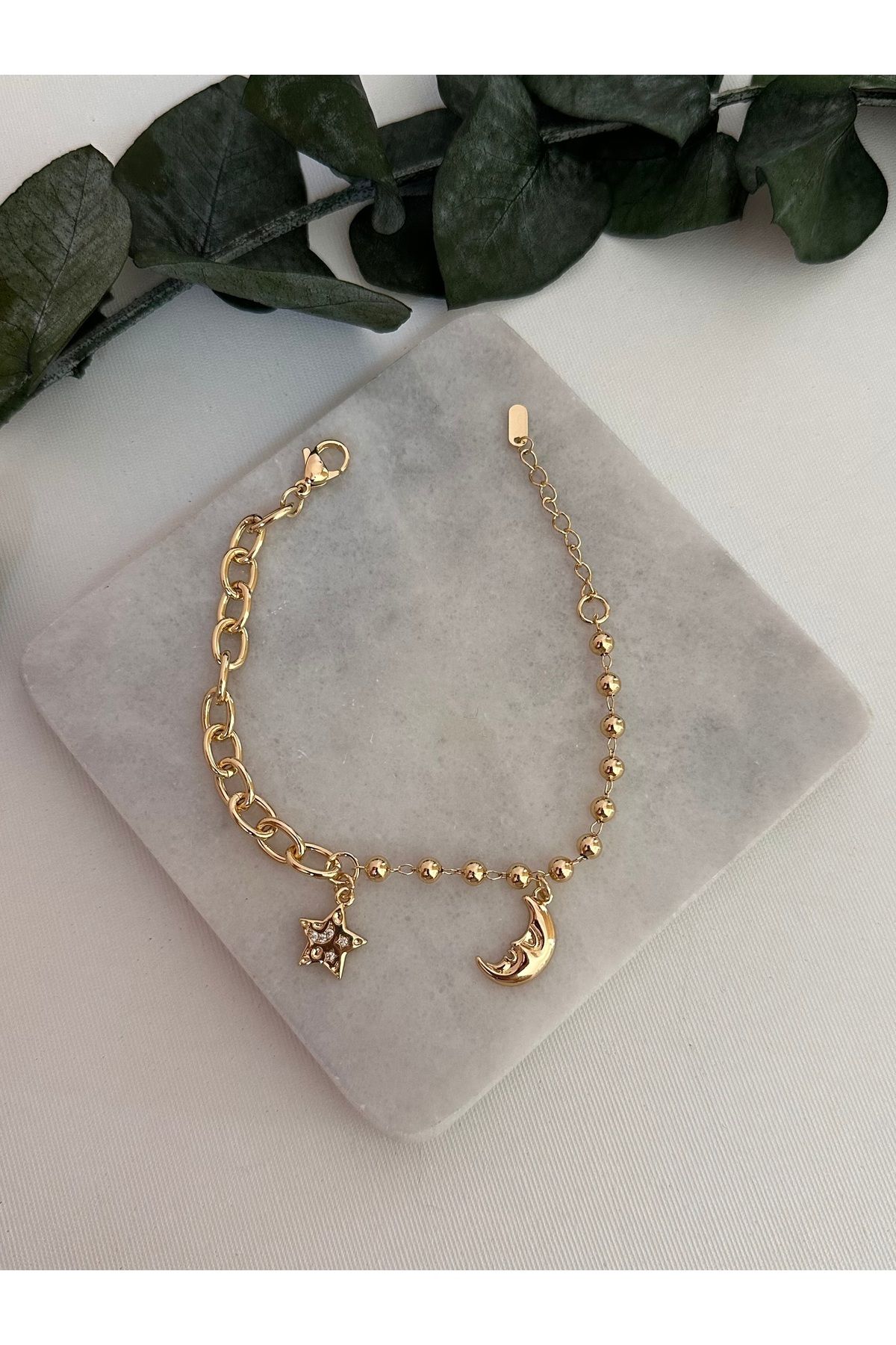 YENGEÇ Çelik Gold Ay ve Yıldız Detay Bileklik