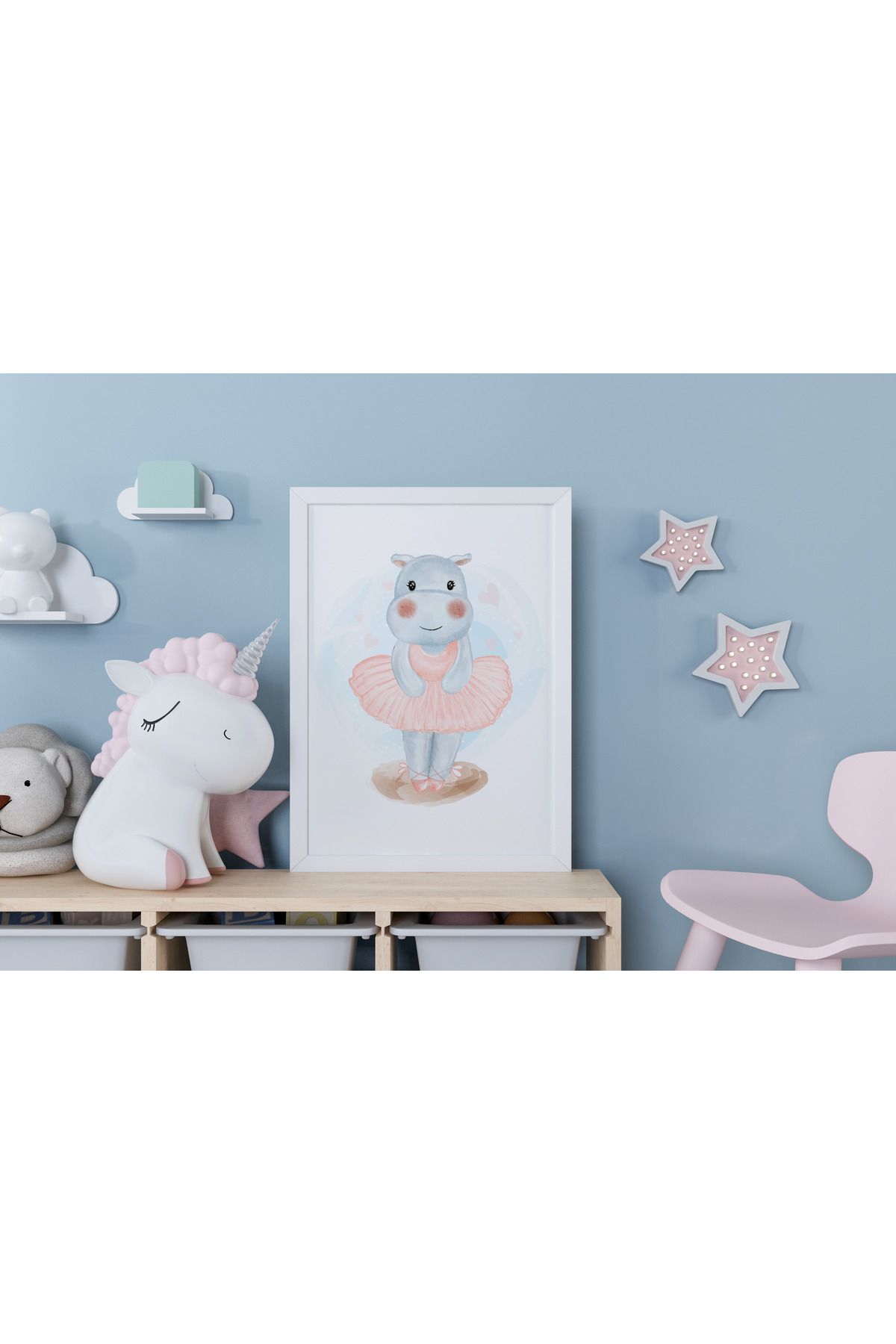Home Balerin Hipopotam Çerçeveli Çocuk ve Bebek Odası Tablosu