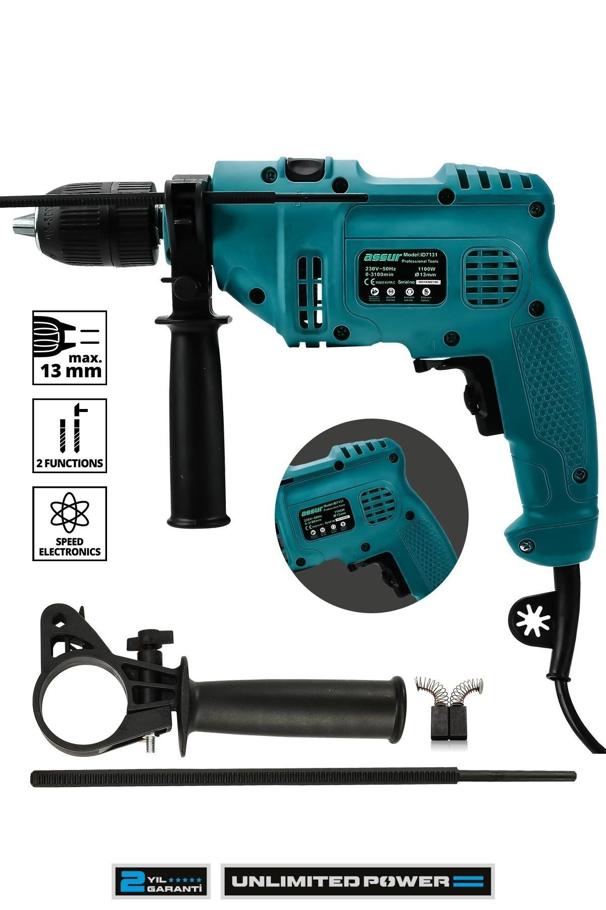 ASSUR 1100W Darbeli Metal Şanzıman 13mm Elektrikli Matkap