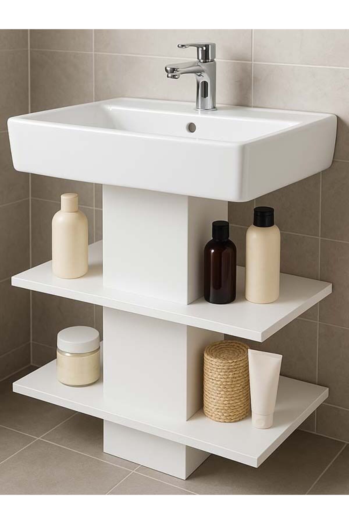 Bladimo Lavabo Altı Dolap, Banyo Düzenleyici Raf, Banyo Dolabı Beyaz
