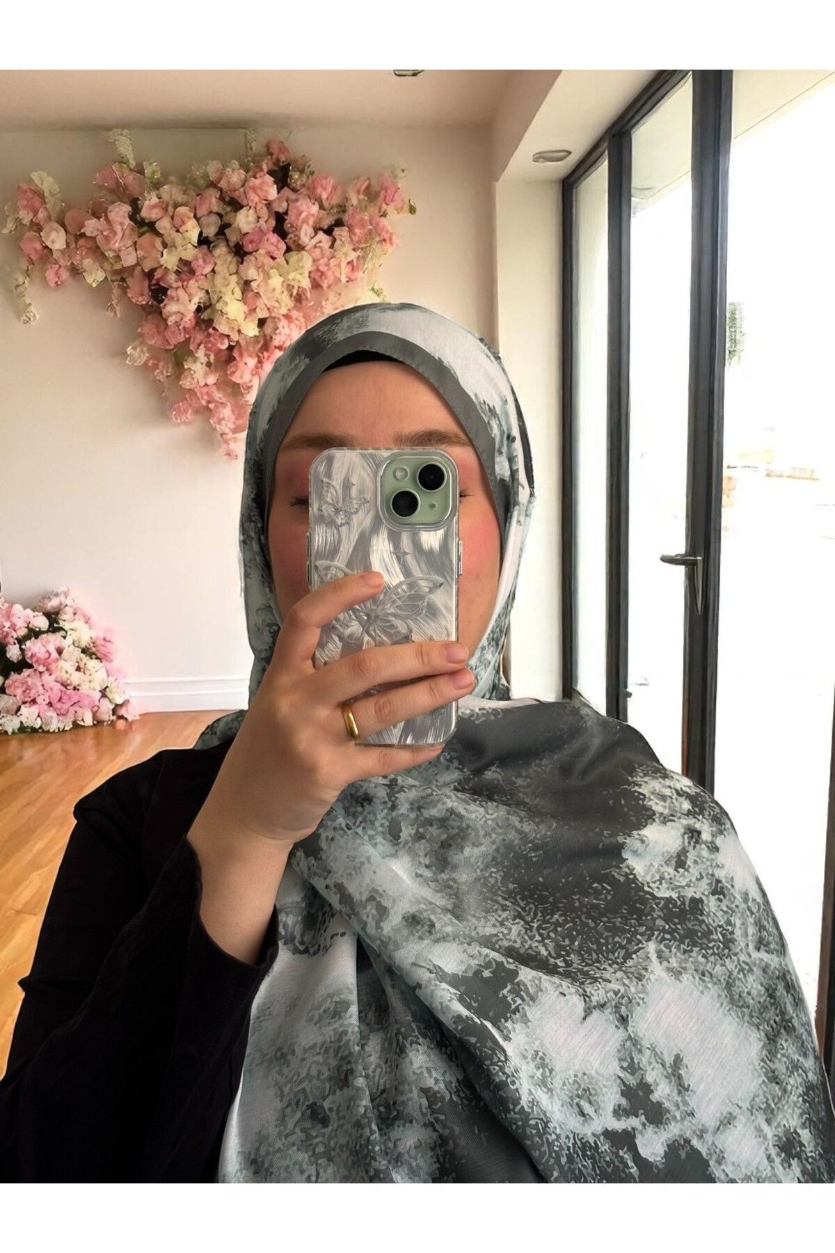 Lavena scarfs Bohem Serisi Bohem Desen Pamuklu Dijital Soft Şal - Pastel Yeşil