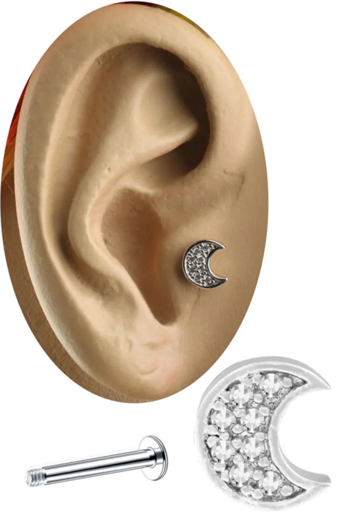Cadının Dükkanı Zirkon Taşlı Ay Tragus-Helix-Kıkırdak Piercing