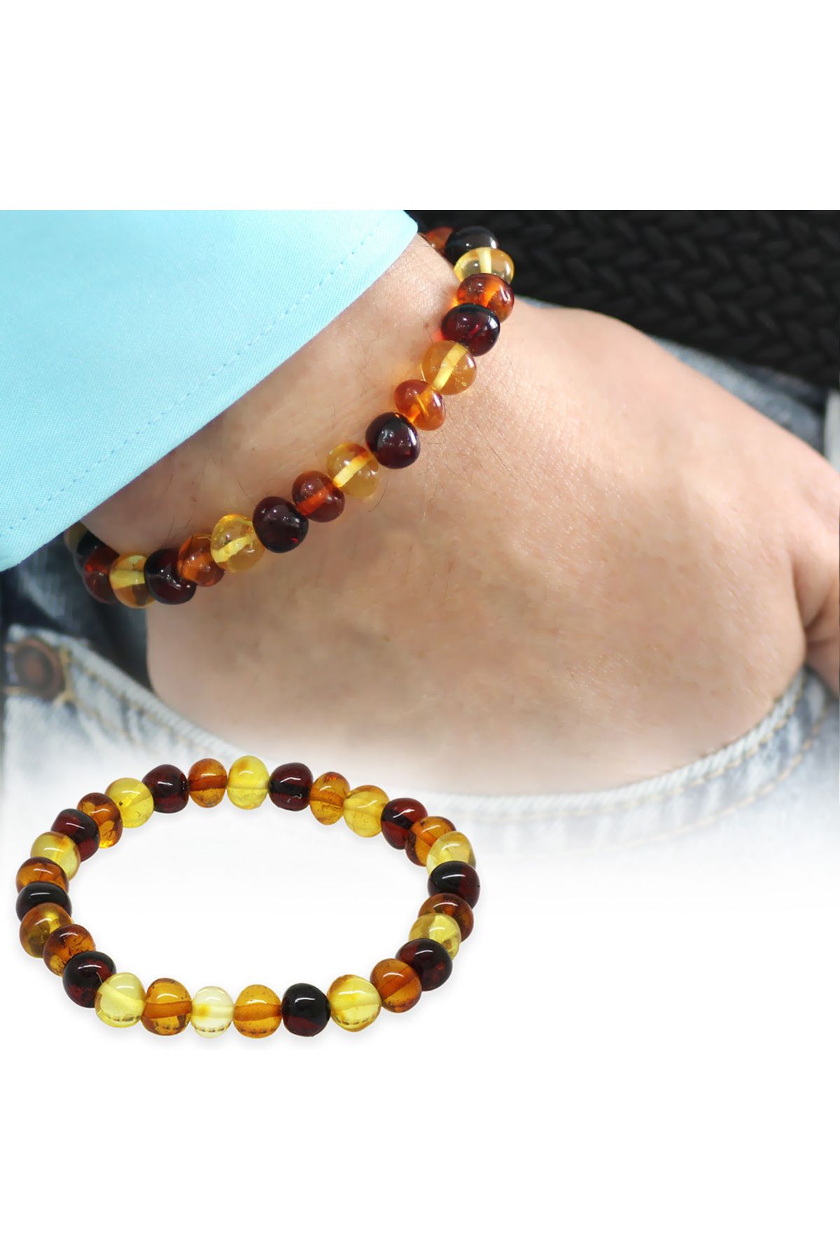 Tesbihane Süzme Multicolor Renk Natural Form Doğal Damla Kehribar Erkek Bileklik