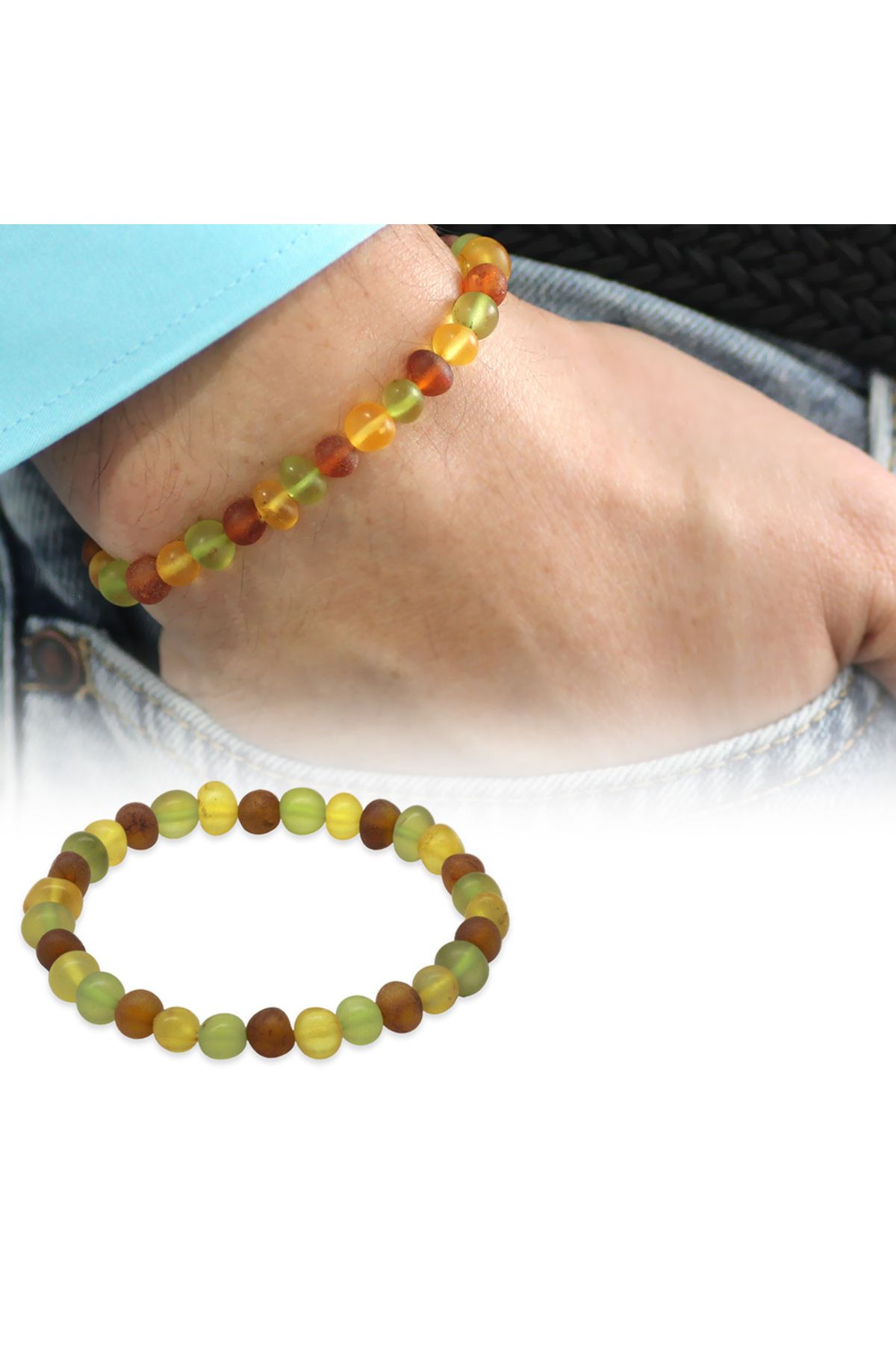 Tesbihane Mat Multicolor Renk Natural Form Doğal Damla Kehribar Erkek Bileklik