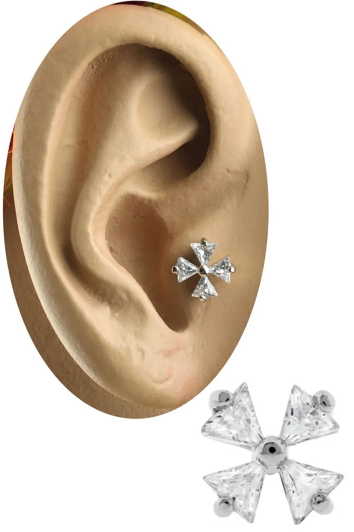 Cadının Dükkanı Zirkon Taşlı Yonca Tragus-Helix-Kıkırdak Piercing