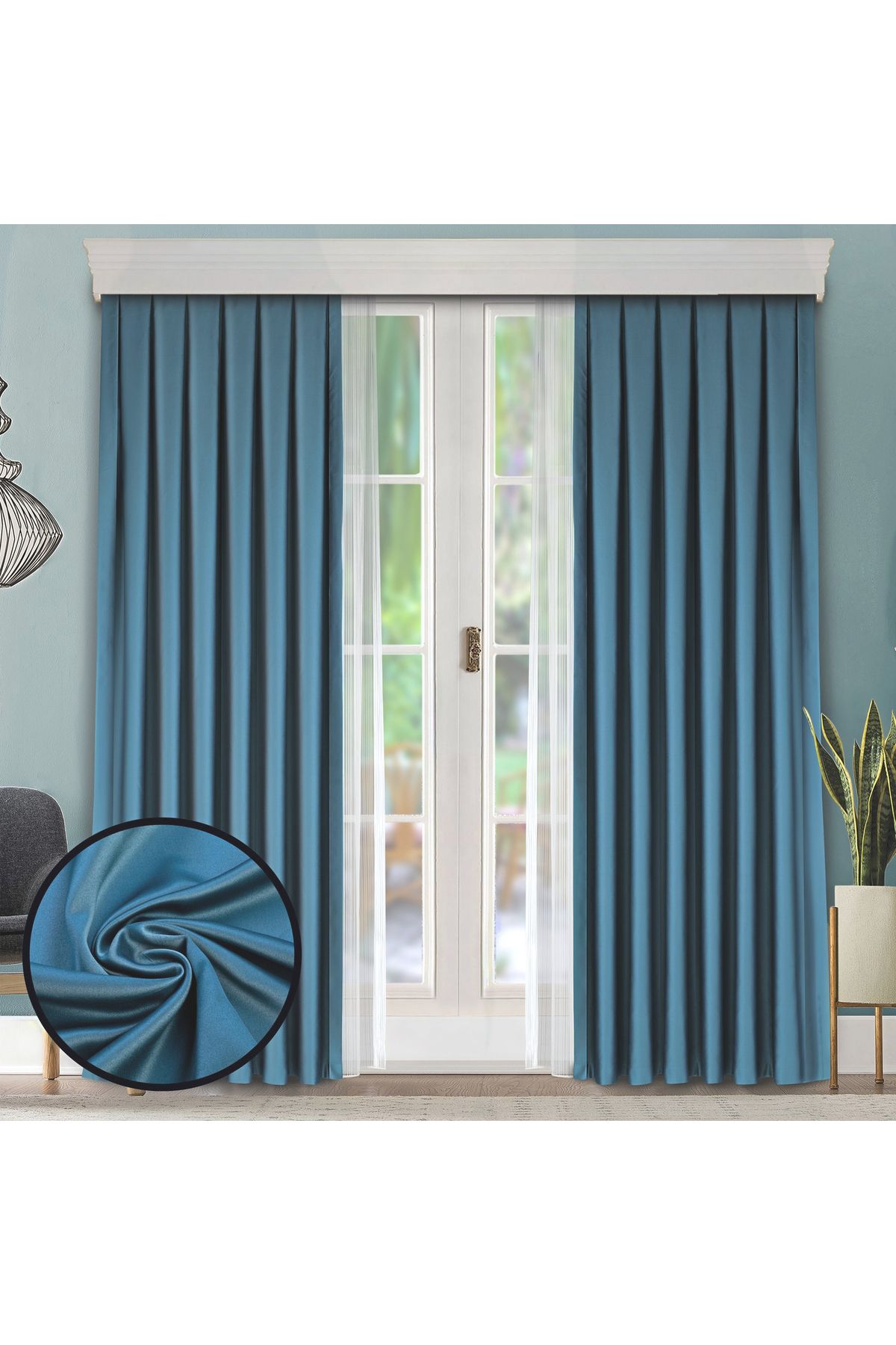 Caserta Home 1/2,5 Orta Pile Premium Blackout Işık Geçirmez Karartma Güneşlik Fon Perde V-26 Turkuaz